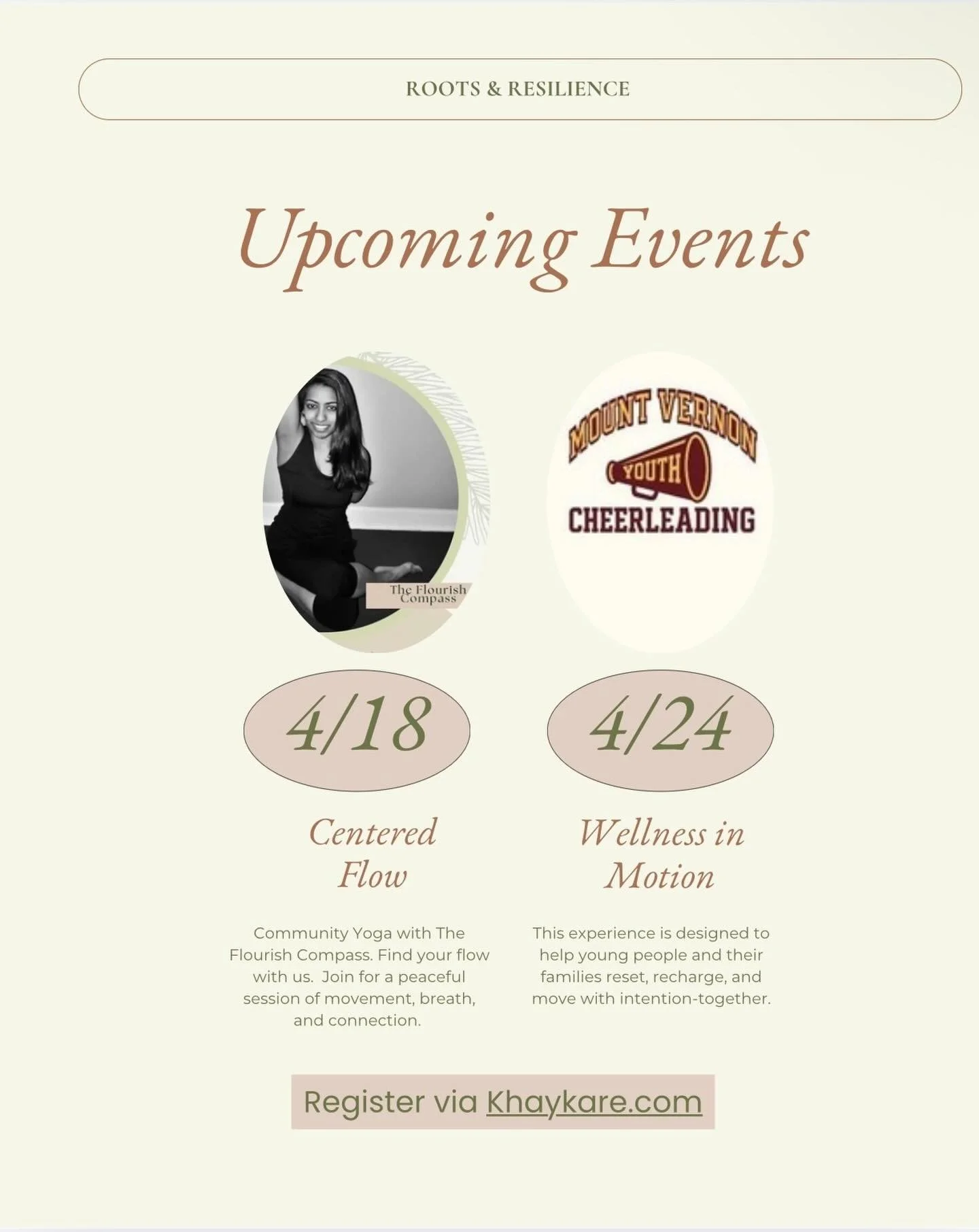 We&rsquo;re so excited for these  two upcoming wellness experiences created to nourish the mind, body, and community 💫💚

This Saturday, April 18th, join us at Hartley Park for Centered Flow, an outdoor community yoga session in partnership with The
