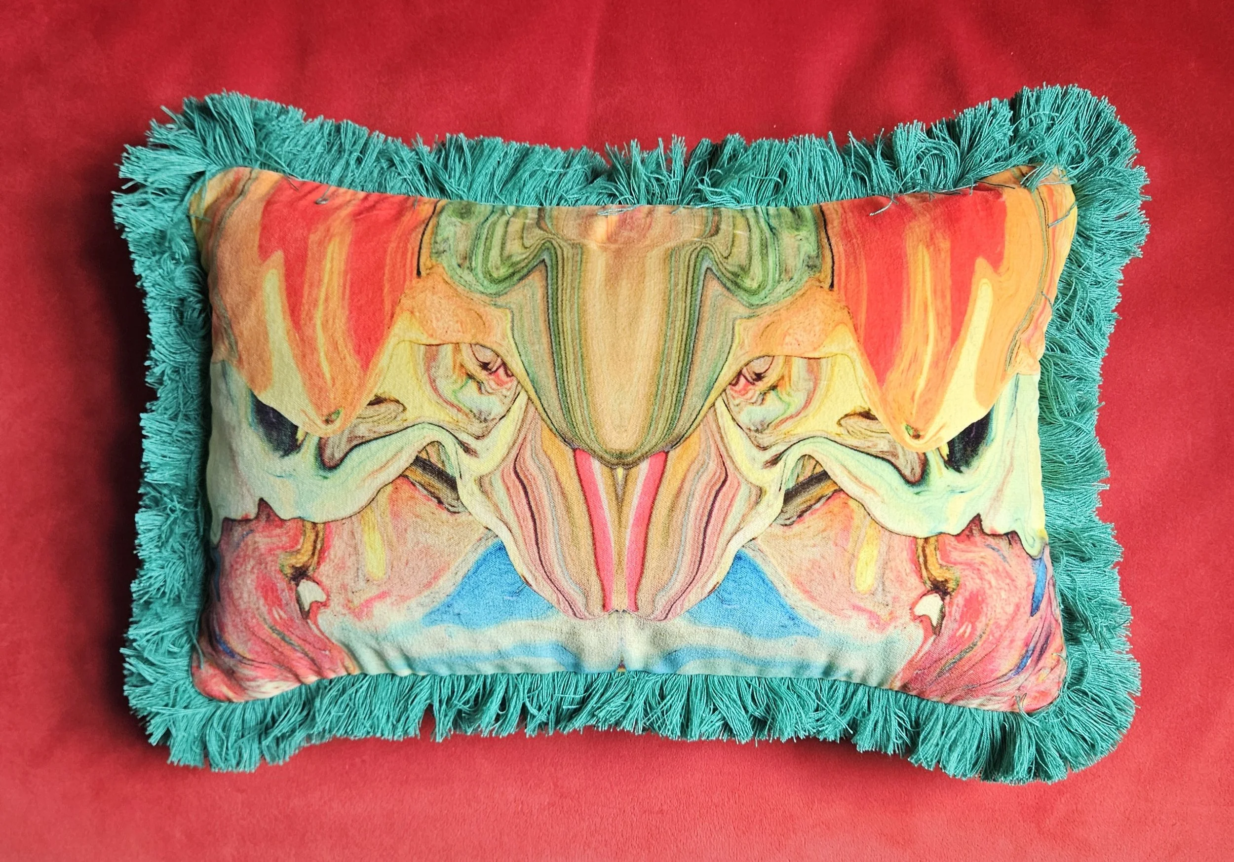 Marble - fringed velvet cushion