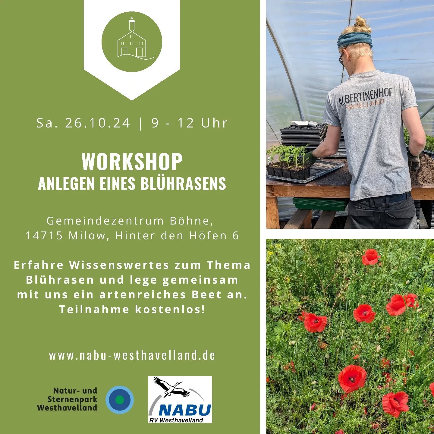 Mehr Bl&uuml;hfl&auml;chen braucht das Land! 🪻🌸🌷🌼🐞🦋🐝

Und genau deswegen gibt's hier nochmal ein tolles Workshop -Angebot f&uuml;r euch!

Am Samstag, 26.10.24 von 09 bis 12 Uhr k&ouml;nnt ihr gemeinsam mit uns eine Bl&uuml;hfl&auml;chen in B&o
