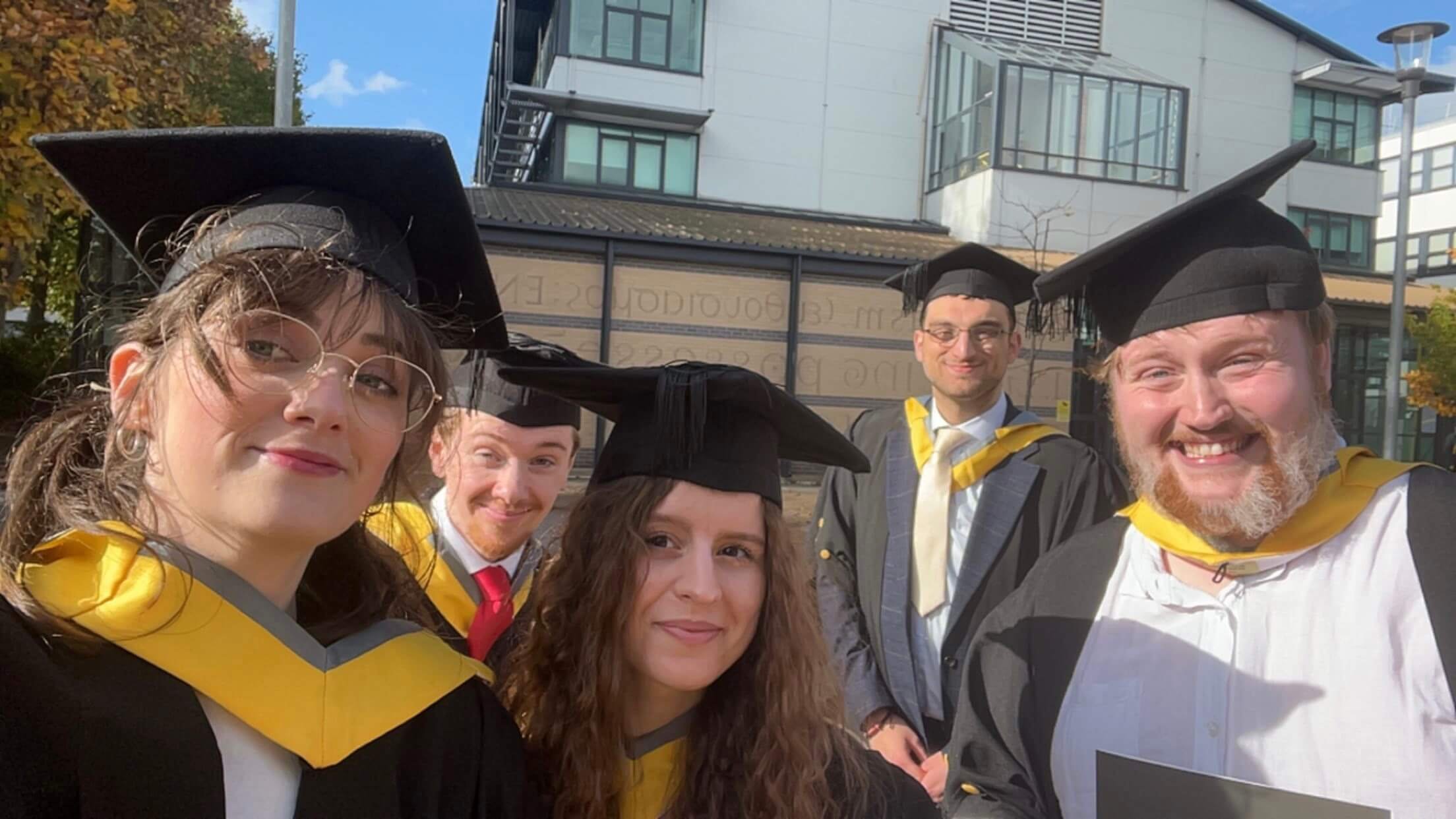 Us graduating! Left to right- Laurel Brett (Unique Perspective Programmer), Noah Gant (Unique Perspectives Programmer), Nicole Jastrzebska (Editor for Suffolk Shorts), Stephen Avis (Unique Perspectives Programmer) and Lucas Shrimpton (Screener)