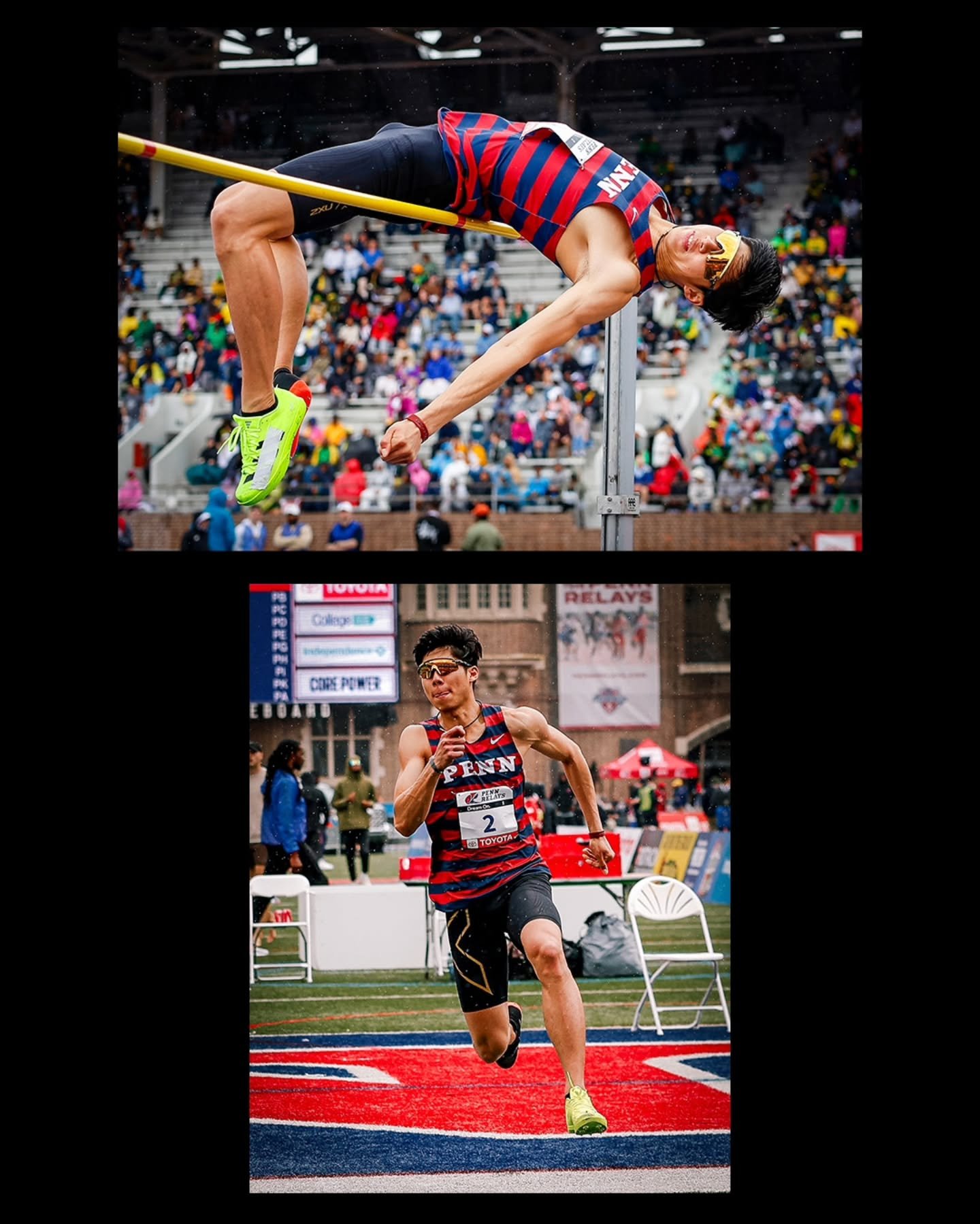 Exciting action at the Penn Relays College Men's High Jump Championship on Saturday. Highest jump was 7-2 &frac12;.

Congrats to Penn&rsquo;s Kampton Kam! 

#PennRelays
#PennRelays2025
#HighJump
#CollegeTrack
#TrackAndField
#SportsPhotography
#CanonP