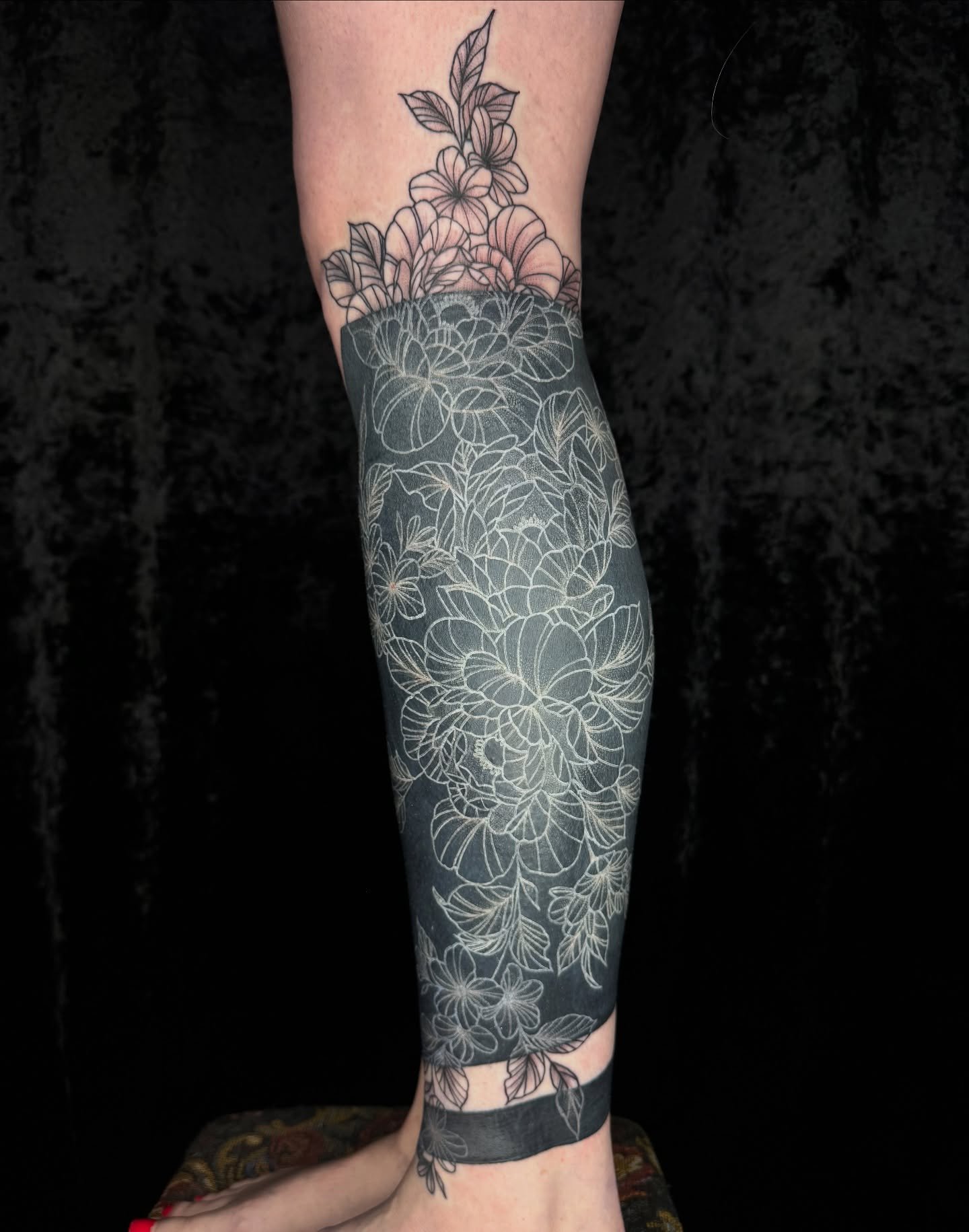 quite the journey that got us here! @lil_red_liv came to me with a cover-up, a blackout that wasn&rsquo;t all that it could be. So I reshaped it (straightened out a few things and added some pieces), we let heal and then we added this amazing design 