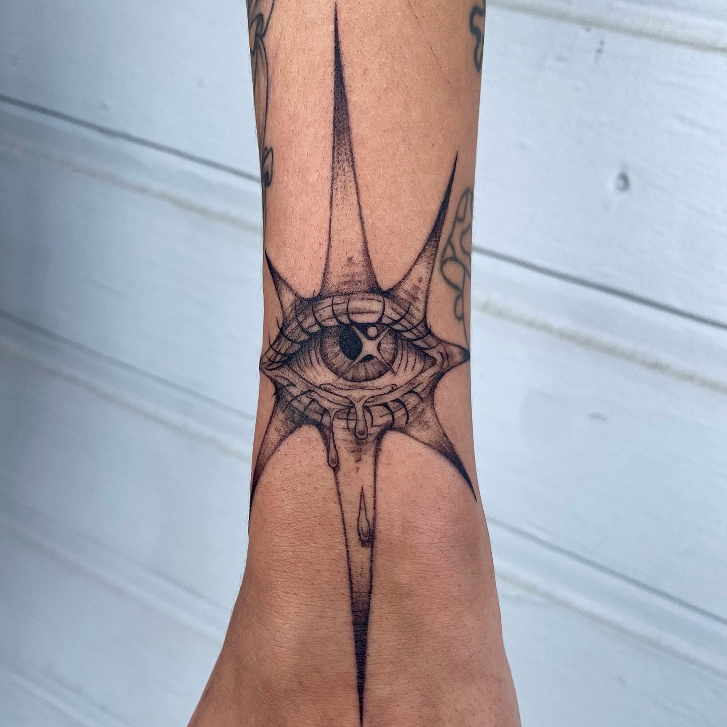 Thank you so much for letting me bring this awesome idea to life for you Keyera!! @dj.poopooo 
I would love to do more eye designs✨👁️✨
&bull;
&bull;
&bull;
&bull;
&bull;
&bull;
#eyetattoo #startattoo #wristtattoo #finelinetattoo #lovelandtattoo #col