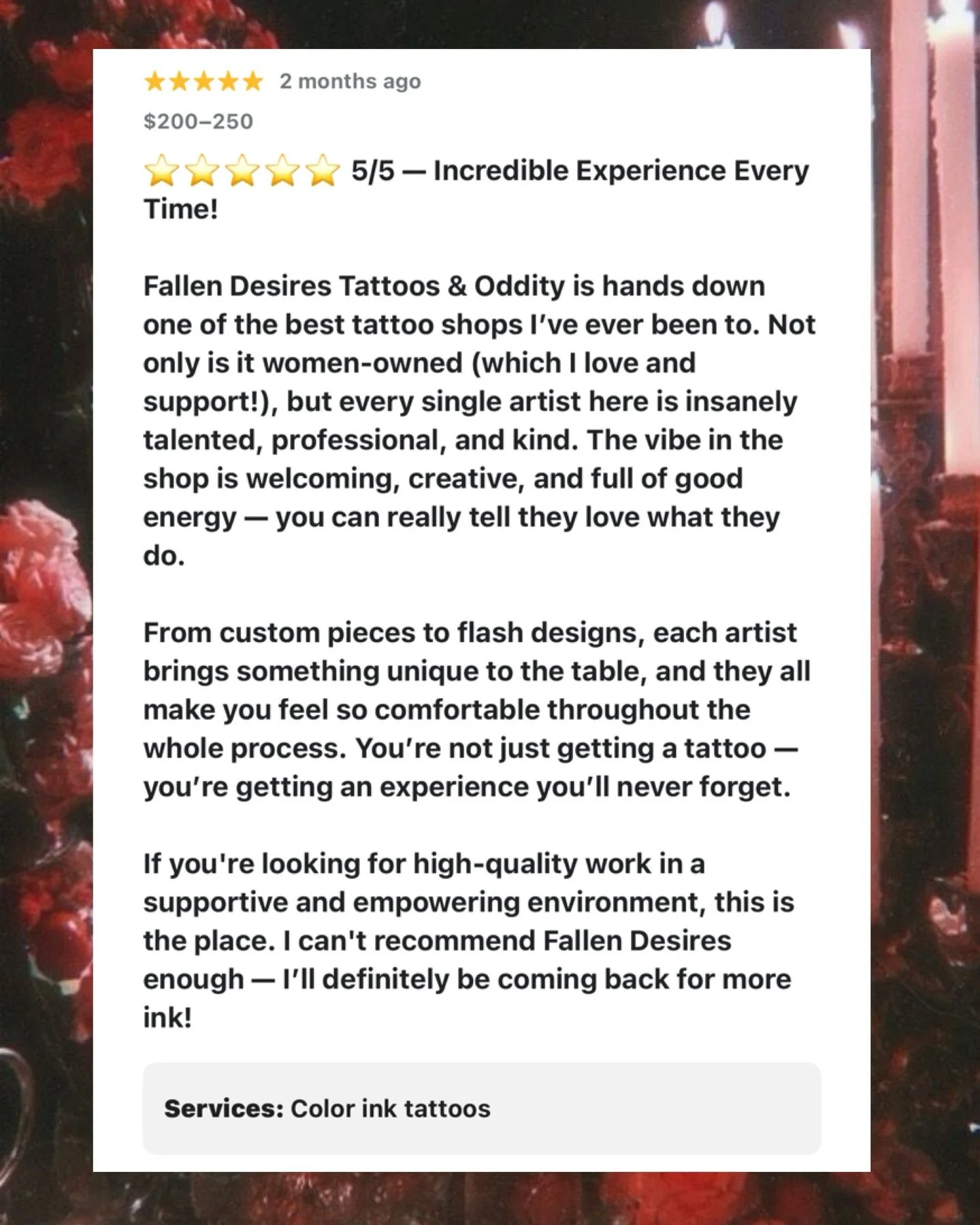 WOW!! We can&rsquo;t thank you all enough for your kind words!! The amount of love and support you all show us is incredible and we appreciate you all so much!! As always Google reviews are always appreciated! 

The shop is open Mondays - Saturdays f
