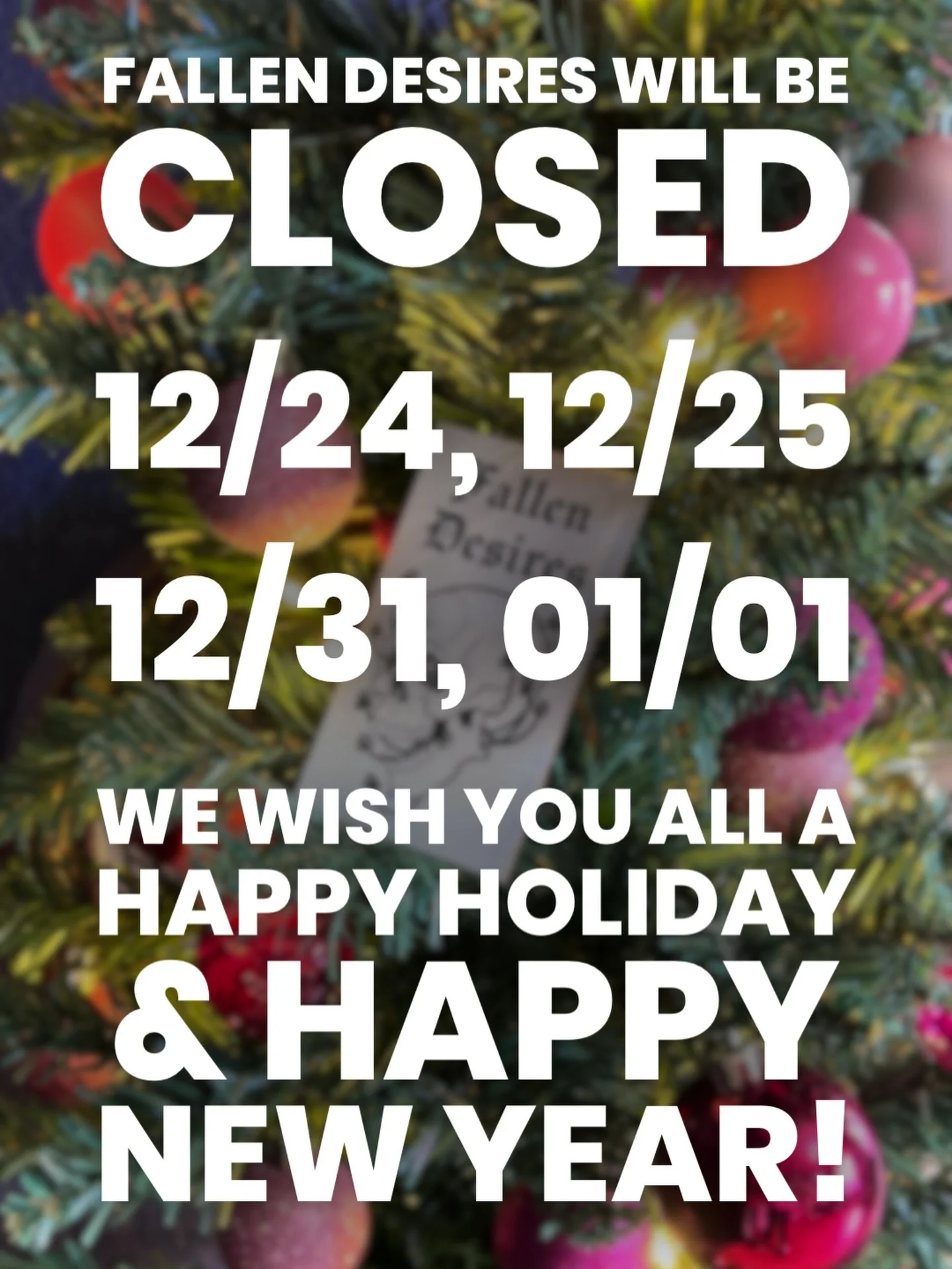 Happy Holidays folks!! 🎊

A heads up that our shop will be closed this Wednesday the 24th - Thursday the 25th and again on Wednesday the 31st - Thursday the 1st. We&rsquo;re so grateful for another year with you and can&rsquo;t wait to share what&rs