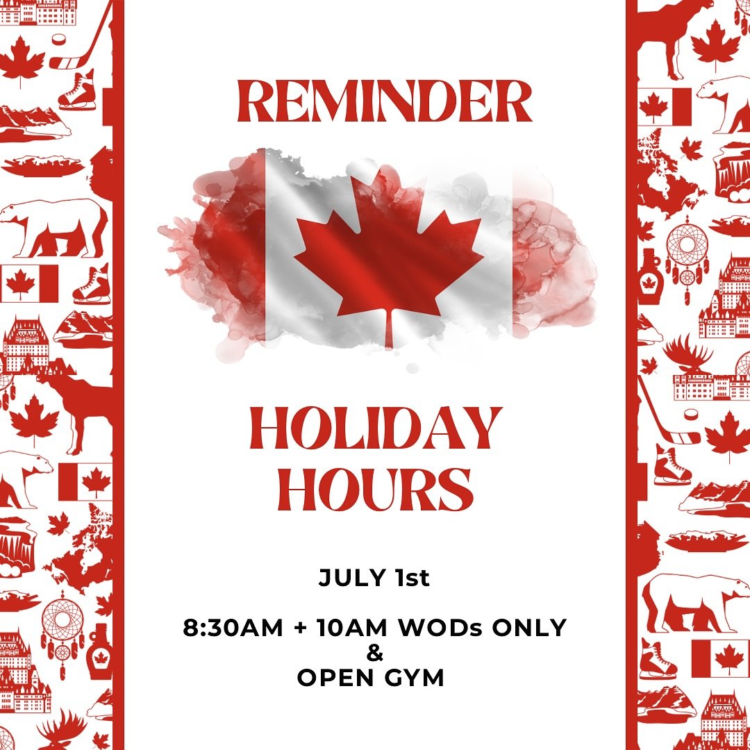 Come join us for a partner WOD tomorrow morning! Canada Day is better spent starting off your day doing fitness with friends and family♥️🇨🇦 Classes run at 8:30am and 10am with open gym still running the remainder of the day!
#redandwhite #