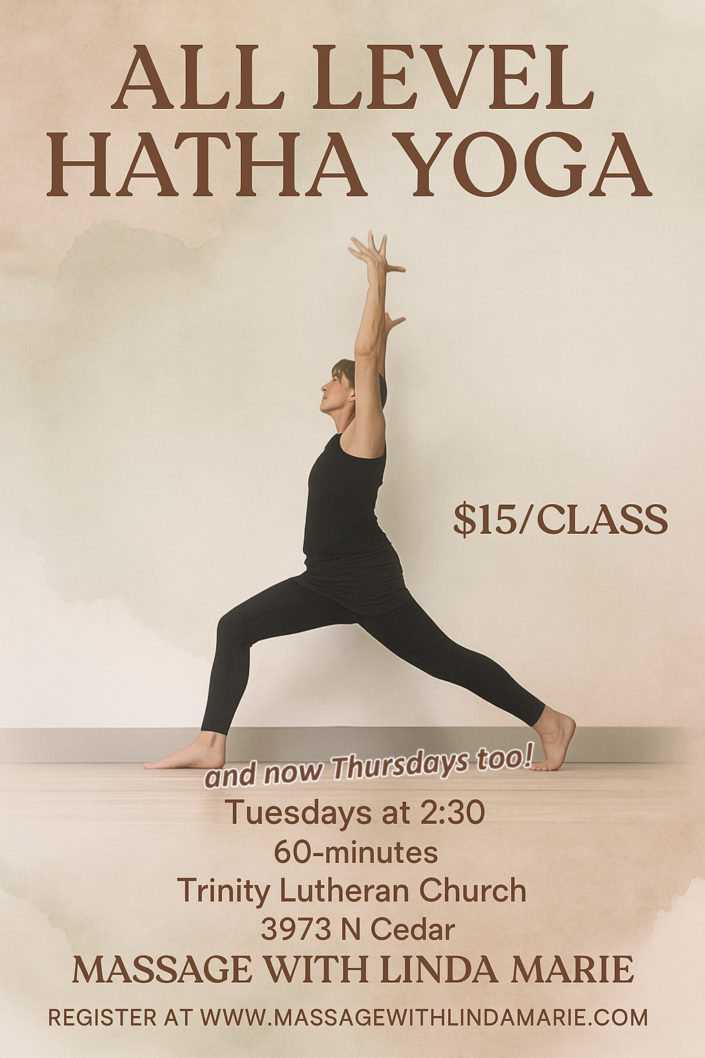 All level Hatha Yoga, Tuesdays and now Thursdays!