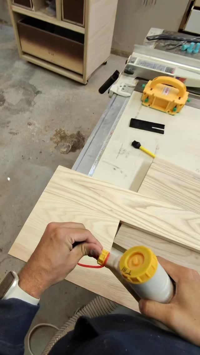 Gluing up the middle piece on the ash coffee table to create a shadow nice line all the way around #woodworking