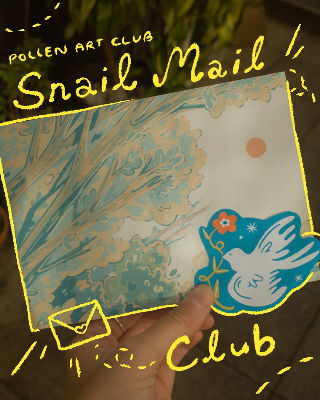 💌🐌🌼 SNAIL MAIL CLUB 🌼🐌💌

hi everyone!! im really excited to announce that this month im starting up a monthly mail club 📪

for $12 a month (including shipping!), you get:
- 5&rdquo;x7&rdquo; postcard
- new sticker!
- a little letter from me :)