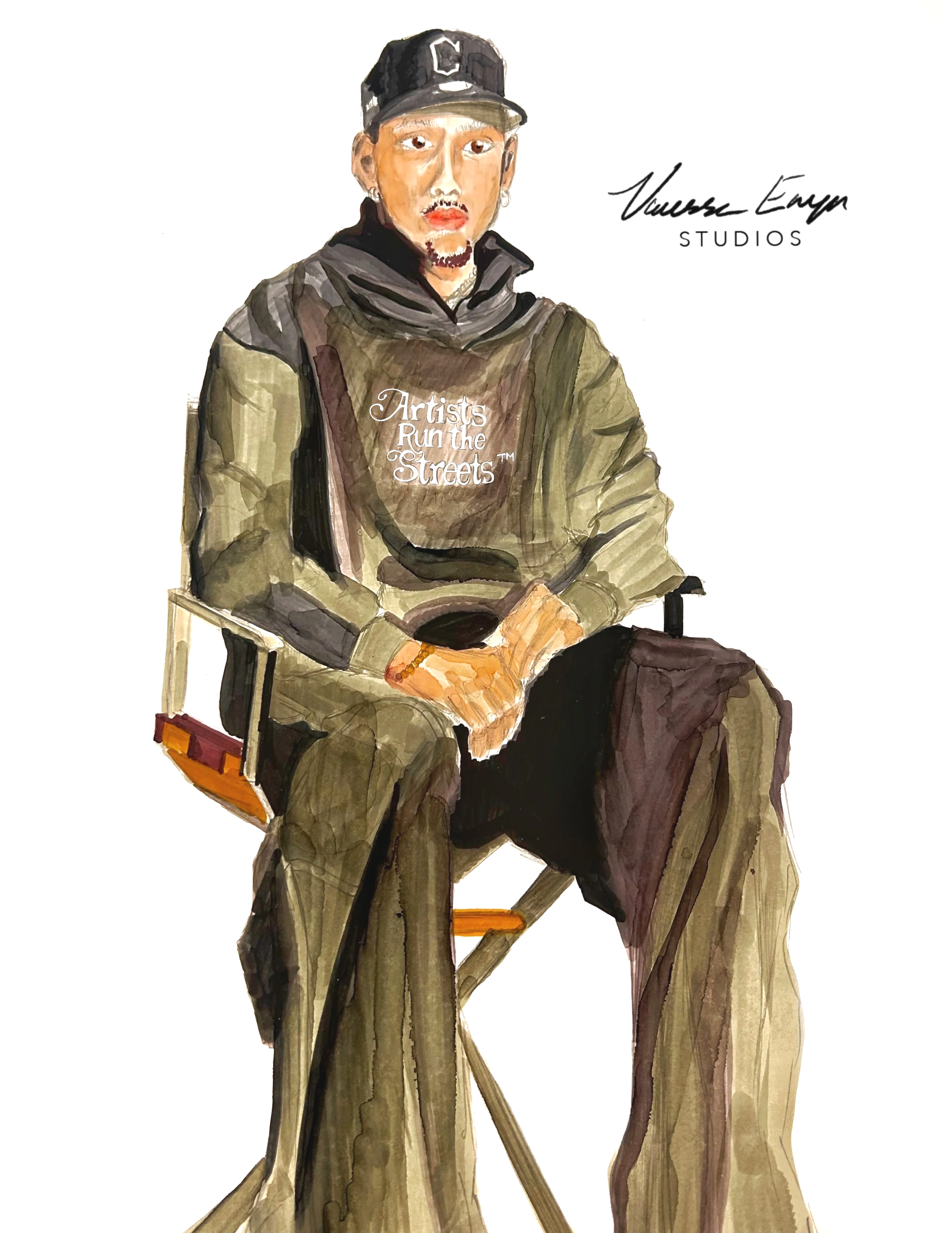 "Alexander Moses '25" portrait illustration on paper