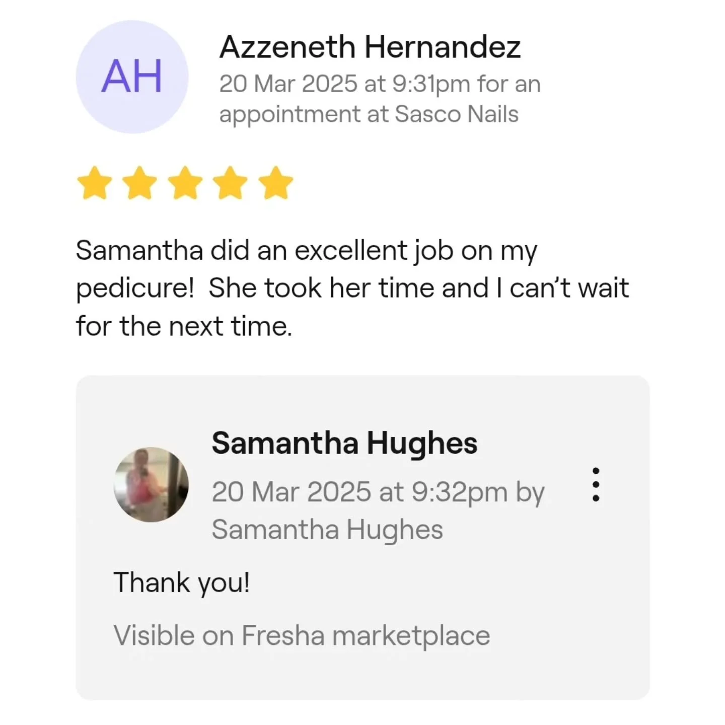 These reviews are amazing thank you to everyone who posted on my Fresha account! I am forever grateful to every one of these lovely people. ❤️