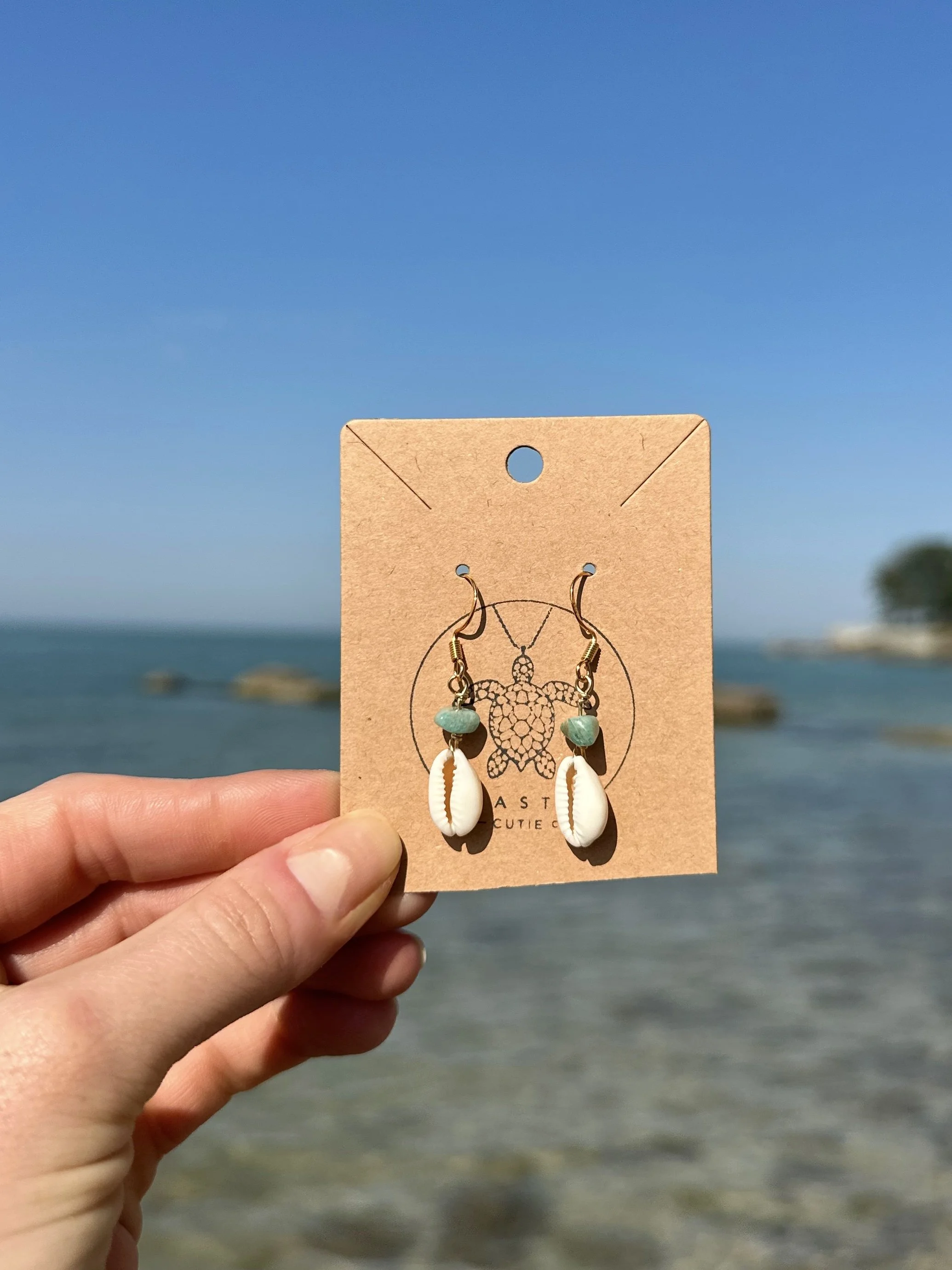 Blue Beaded Cowrie Earrings
