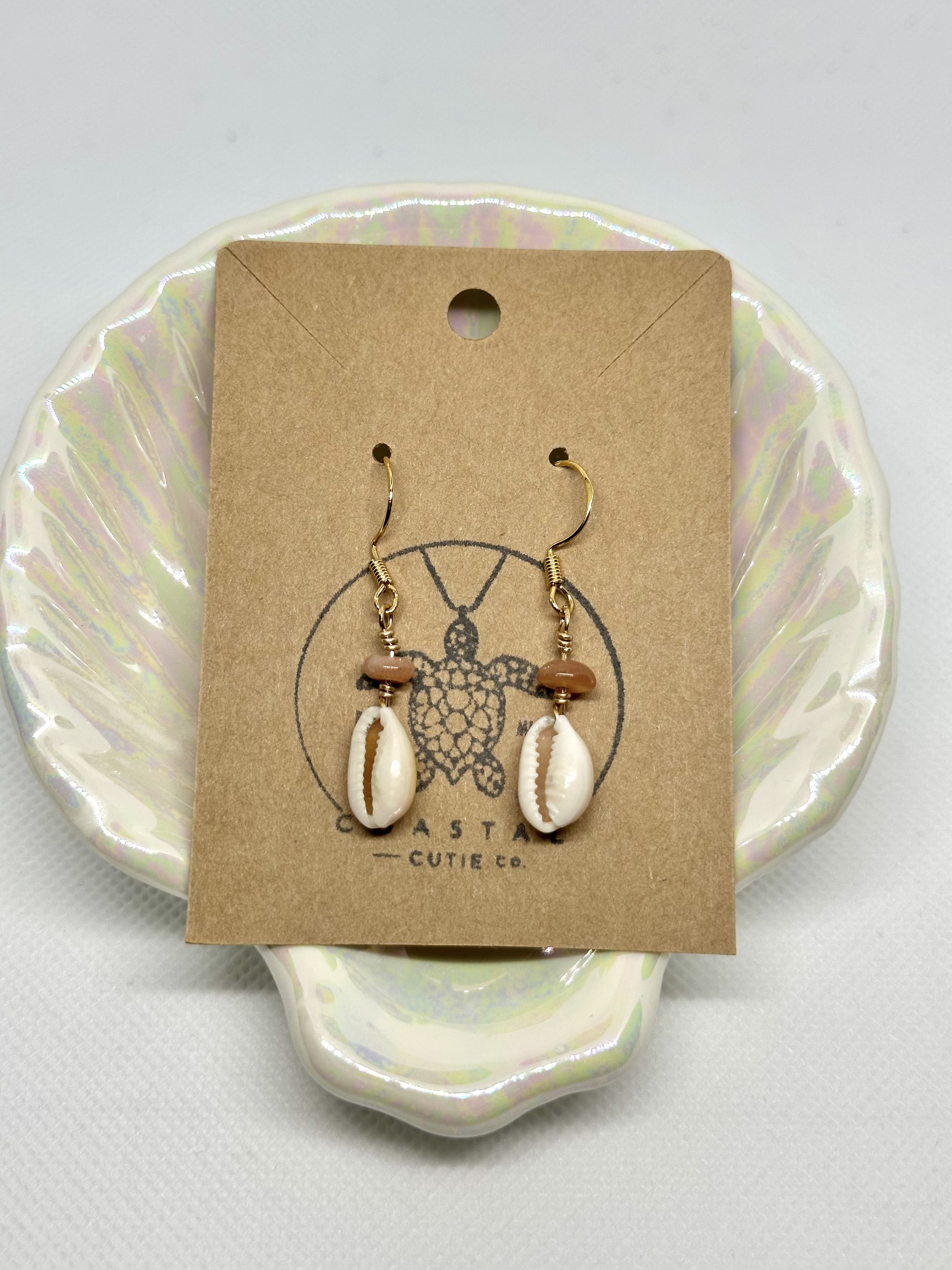 Pink Beaded Cowrie Earrings