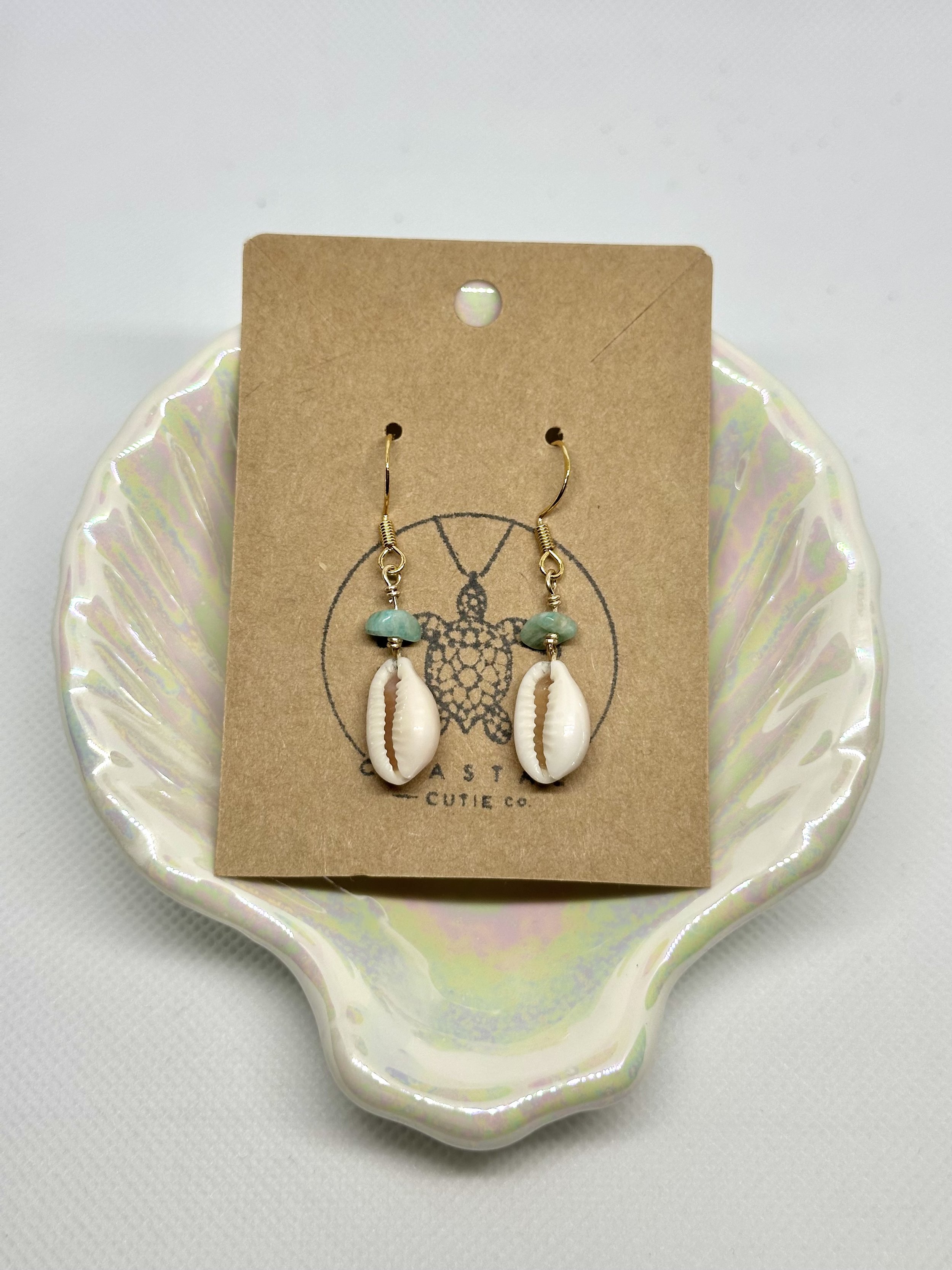 Blue Beaded Cowrie Earrings