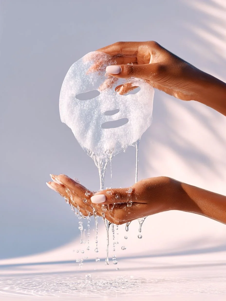 Mascarilla facial hidratante utilizada en tratamientos de cuidado de la piel para mejorar la hidratación y luminosidad.