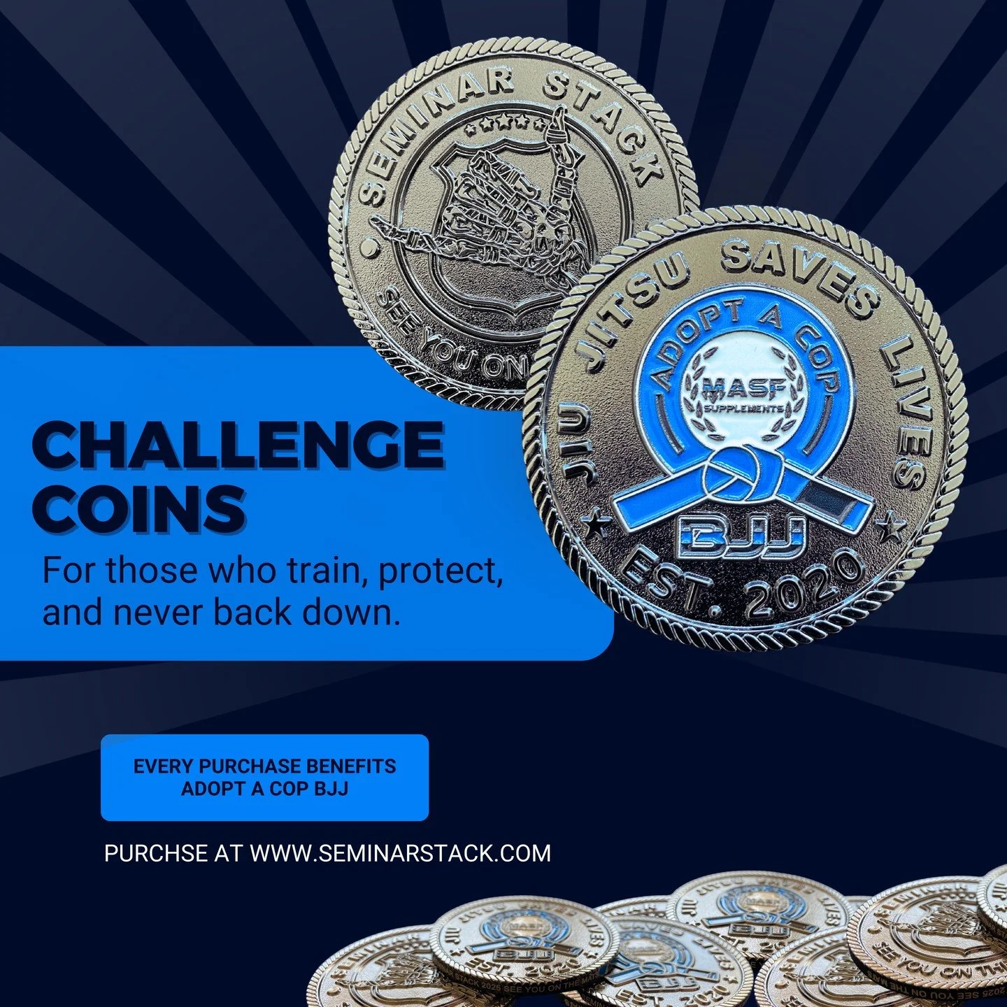 For the officers who train hard, give back, and don&rsquo;t quit.

The Seminar Stack x AACBJJ challenge coins are here. It&rsquo;s a coin. But also $5 of every purchase goes straight to AACBJJ, keeping the mats alive and the mission moving.

Grab one