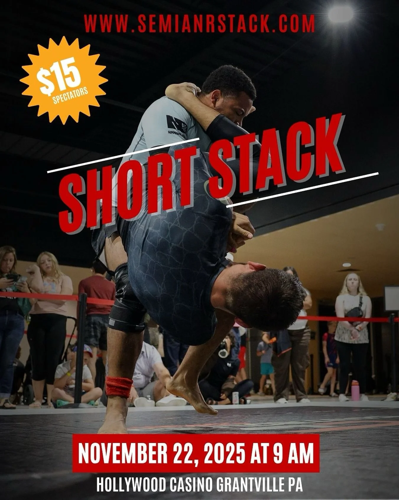 Short Stack Tournament is coming in HOT 🔥

Think you&rsquo;re ready to watch grown adults willingly get triangle-choked on a Saturday morning? Good news &mdash; spectator tickets are only $15. Cheaper than brunch, way more entertaining.

Grab your c