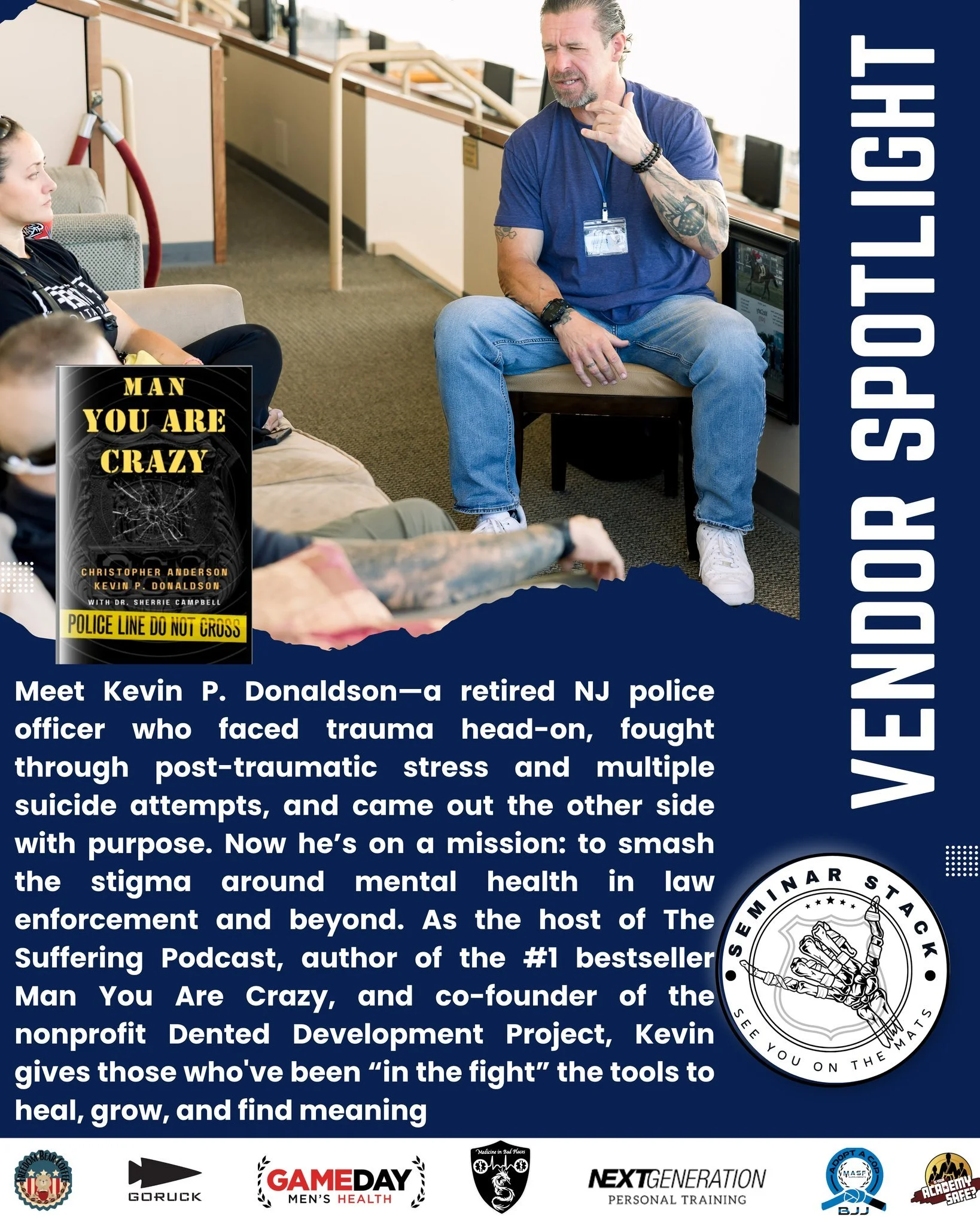 Vendor Spotlight: Kevin P. Donaldson

A retired NJ police officer turned mental health advocate, @realkevindonaldson faced the fight most never talk about&mdash;trauma, PTSD, and near-suicide&mdash;and came out the other side with a mission.

He&rsqu