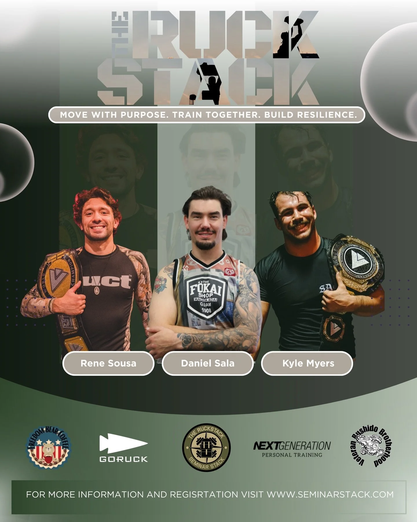 Weight on your back. Pressure on the mats. A team beside you.

Train with purpose at The RuckStack where every rep, every round, and every step builds stronger people and a stronger community.

&bull; Rene Sousa &mdash; Mount: where fights end
&bull;