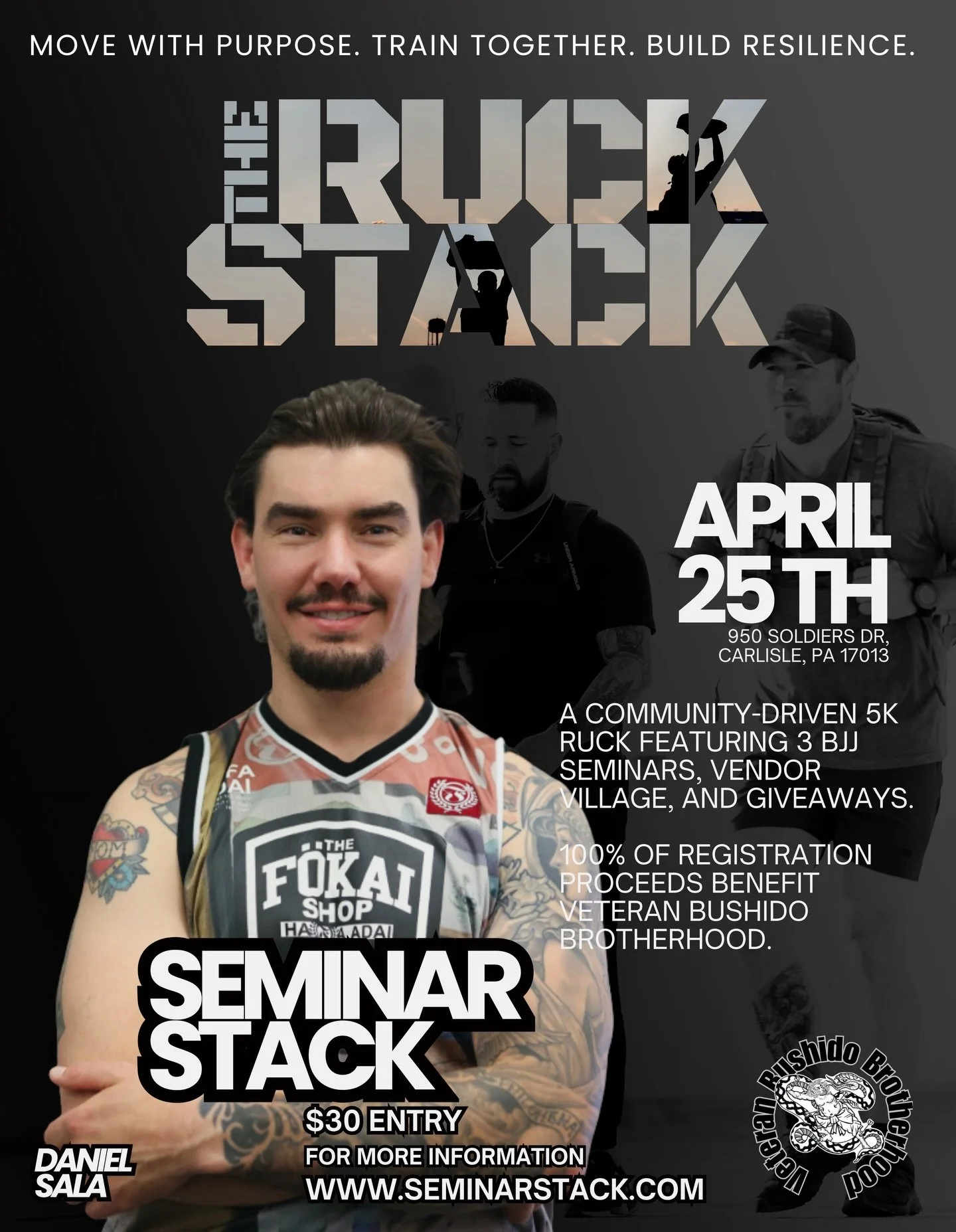 Less than a month out. It&rsquo;s almost time.

RUCKSTACK &bull; April 25th

A full day of work, training, and community. Show up ready to move, learn, and get after it.

&bull; NoGi BJJ seminars (half guard, mount, crucifix)
&bull; Open mat rounds
&