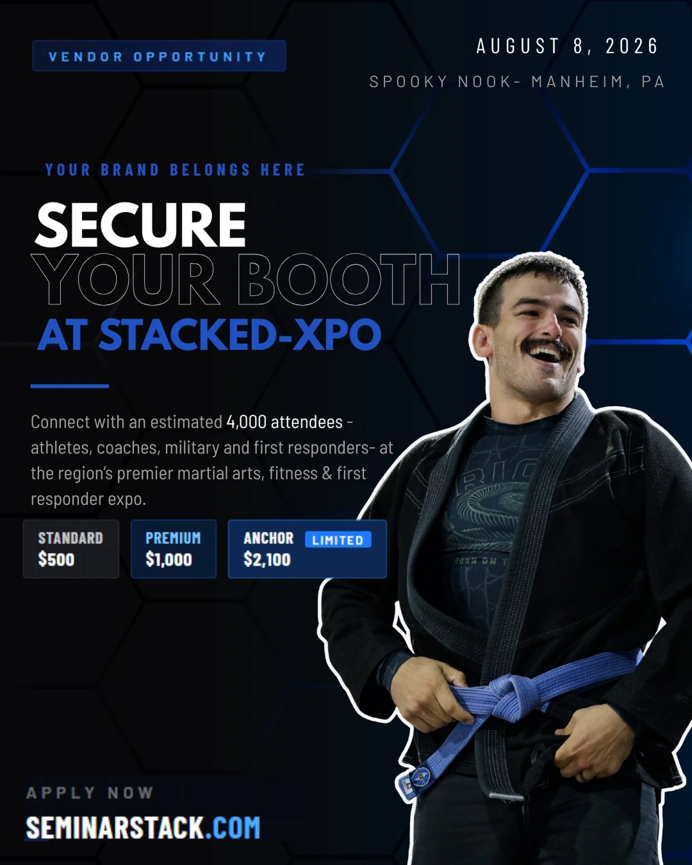 STACKED-XPO 2026 Vendor Applications OPEN!

102,000+ sq ft of martial arts, fitness, first responder training, chaos, and caffeine.
We&rsquo;re looking for vendors that actually bring energy. Interactive booths. Strong brands. Cool stuff people stop 