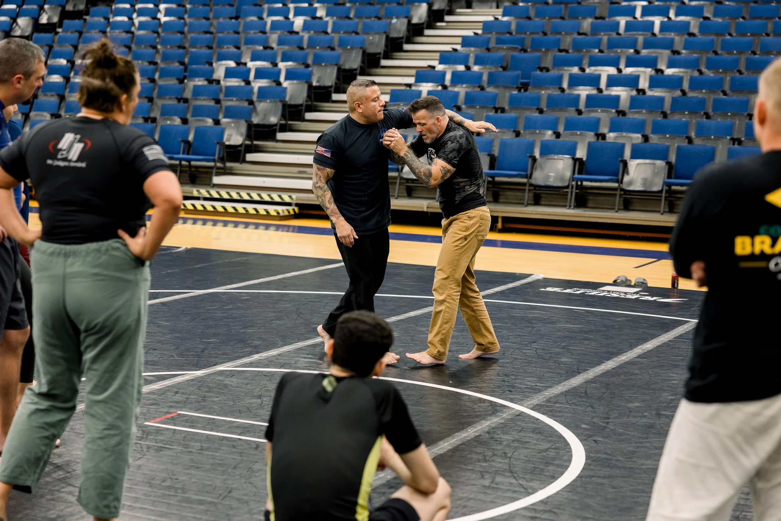 A standing training group mid-seminar