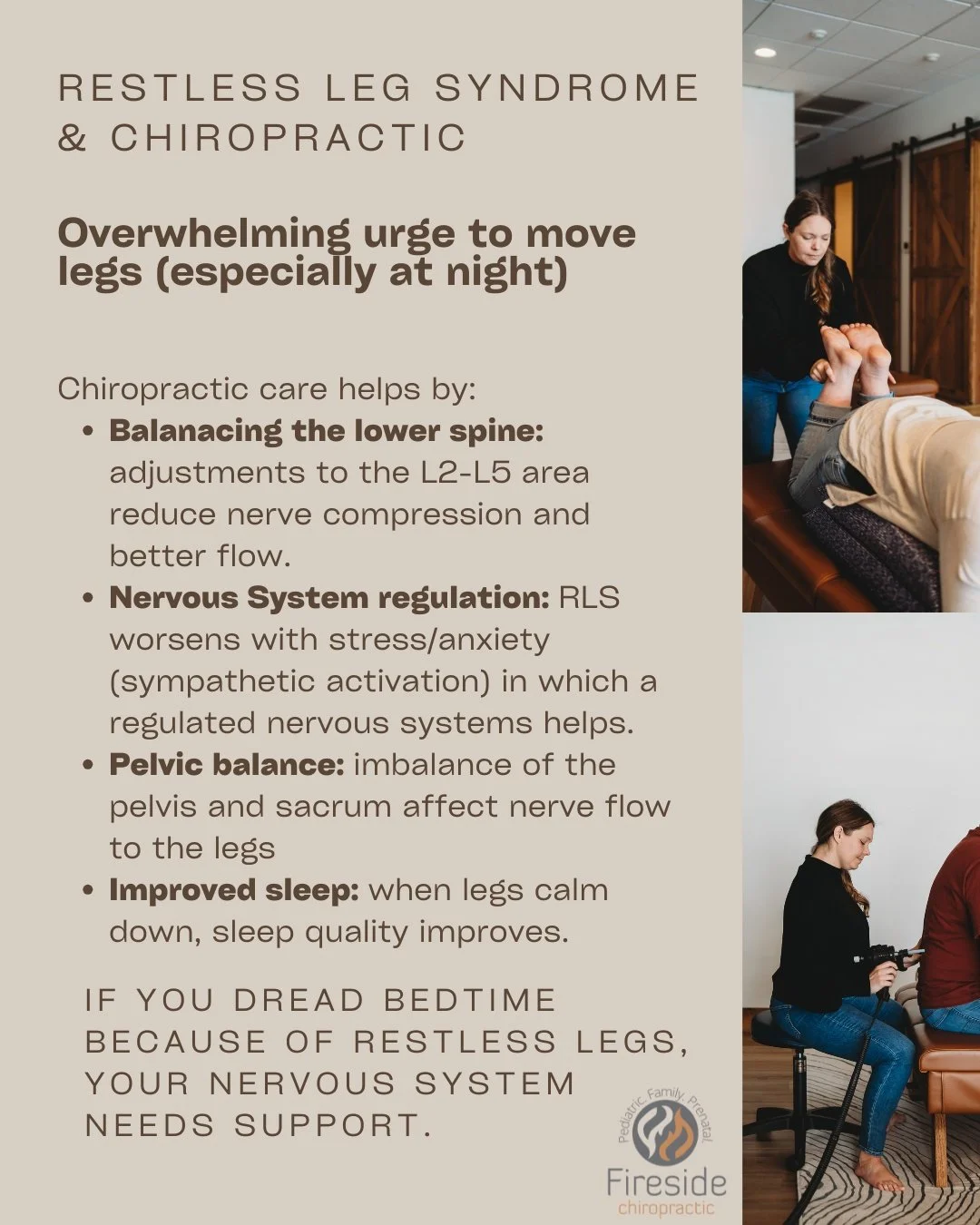 Restless leg syndrome is ruining your sleep - and it's not "just in your head." It's a nervous system communication issue. 

That overwhelming urge to move your legs. The creeping, crawling, tingling sensations. Worse at night when you're t