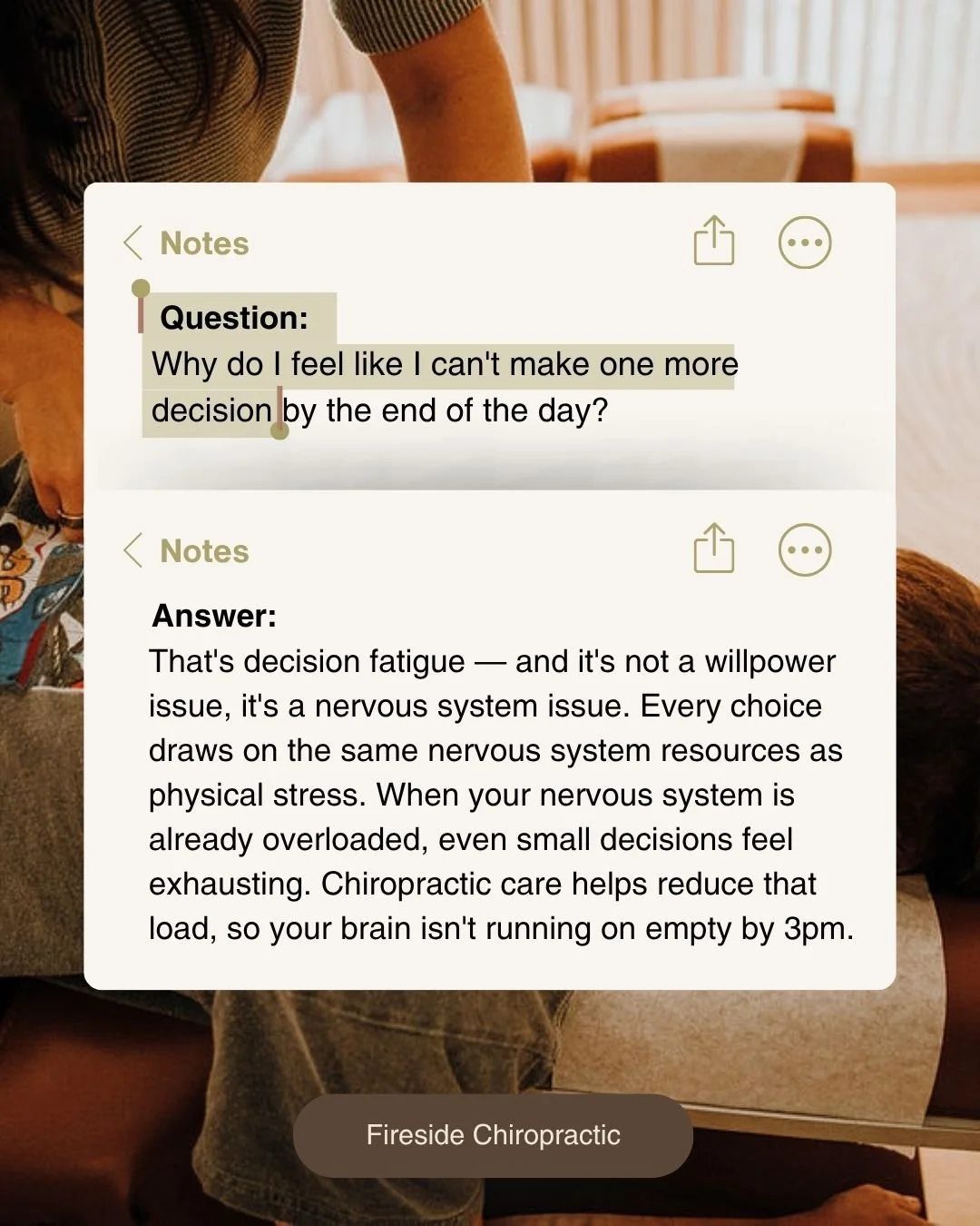 Ever hit 3 PM and feel like you can't make one more decision&mdash;even what's for dinner? 🙋&zwj;♀️

Decision fatigue is often a sign your nervous system is carrying more stress than it can efficiently handle. When your brain is constantly adapting 