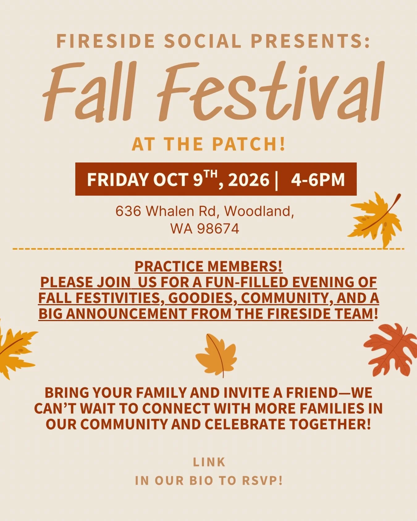 We are so excited to celebrate with our practice members and your friends &amp; families! 🎉🔥

The Patch is full of fun festive activities and we want to bring you with us!! Please join us for an evening at The Patch! 

FREE ENTRY🔥
PUMPKINS ON US🎉