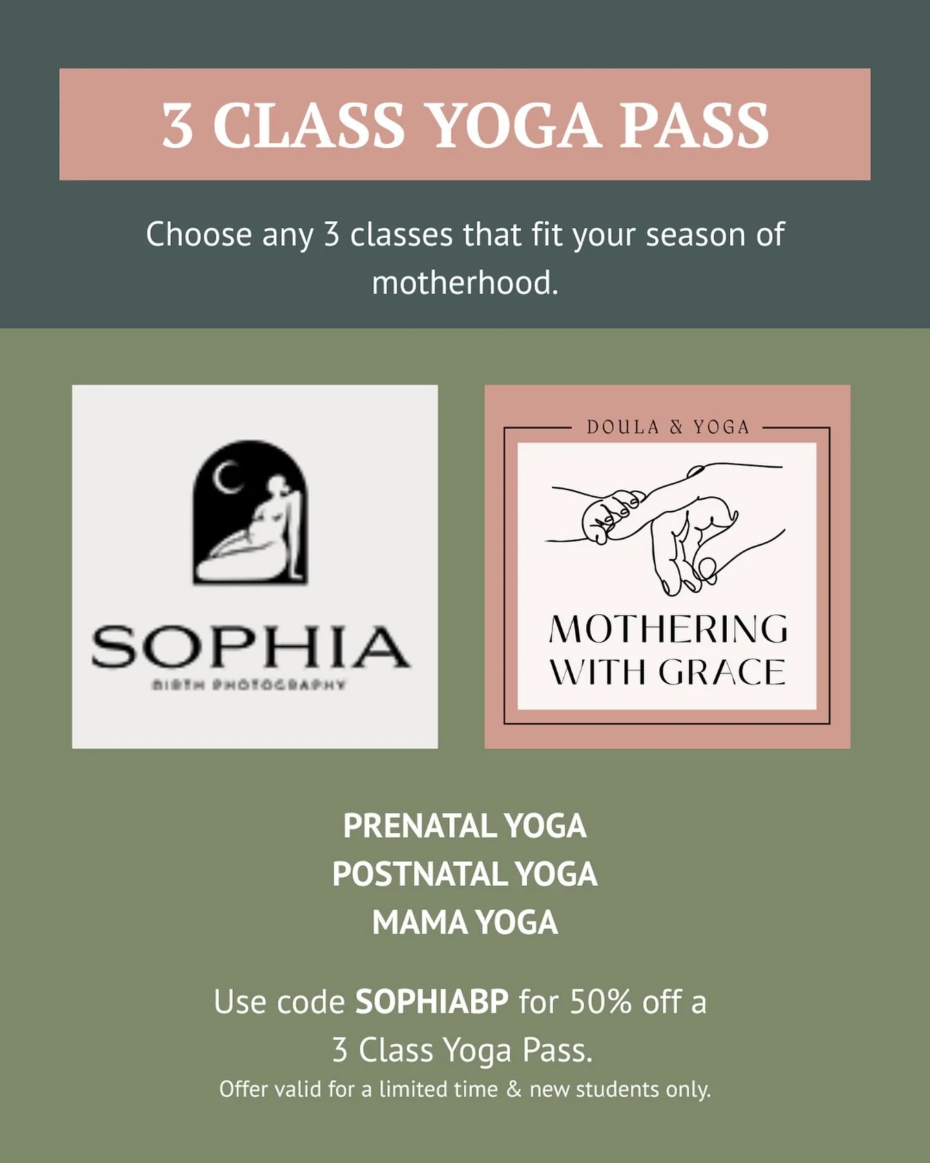 What if your yoga mat became your village?

INTRODUCING: The 3-Class Yoga Pass, designed to help you reconnect with your body, your breath, and other moms who get it.

Choose any 3 classes that fit your season:
 &mdash; Prenatal Flow Yoga
 &mdash; Po