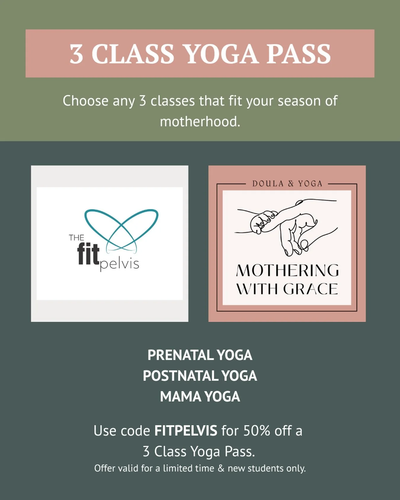 What if your yoga mat became your village?

INTRODUCING: The 3-Class Yoga Pass, designed to help you reconnect with your body, your breath, and other moms who get it.

Choose any 3 classes that fit your season:
 &mdash; Prenatal Flow Yoga
 &mdash; Po