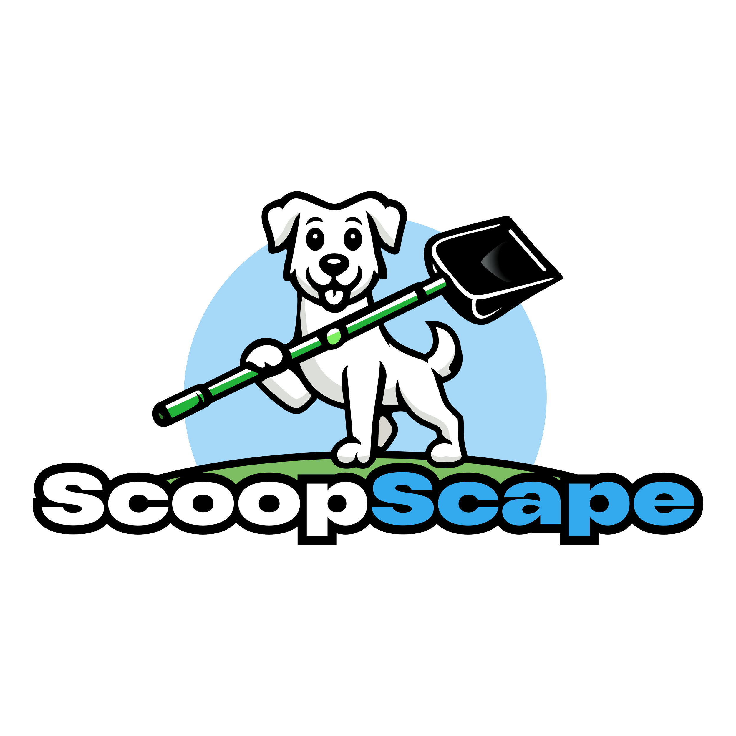 Logo featuring a cartoon dog holding a scoop with the text 'ScoopScape' in bold letters below.