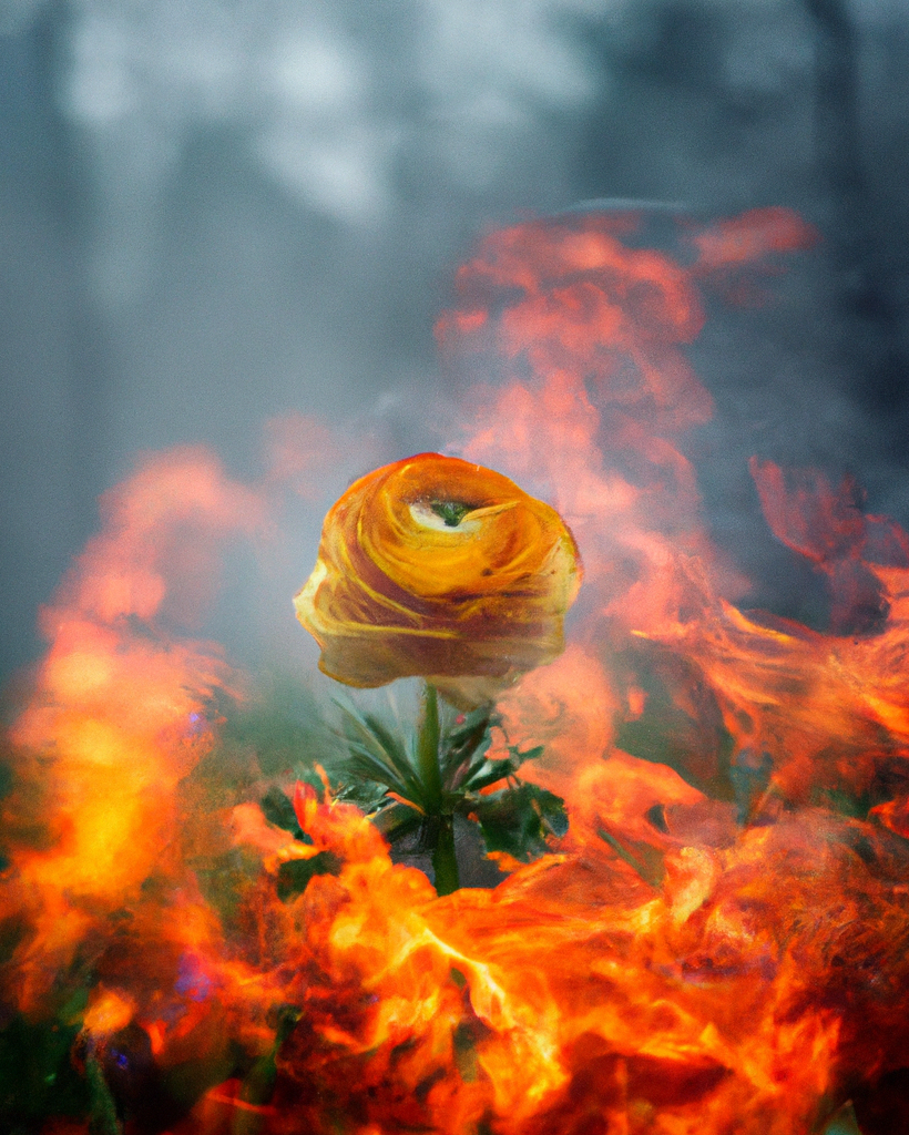 ranunculus wrapped in fire in mist of a forgotten forest on fire in the rain.png