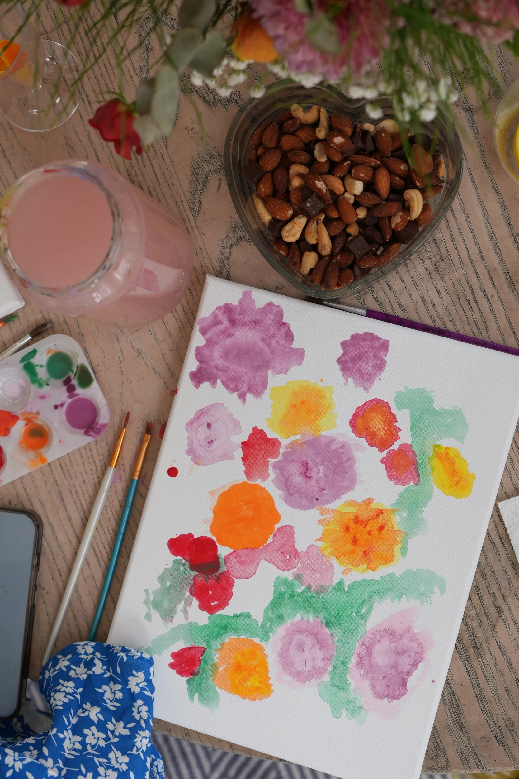 Mother's day watercolor Muse&Flow Miami group personalized paint party kit custom handmade canvas classes best ideas creative activities birthday bachelorette corporate team women gatherings brand activation live artist
