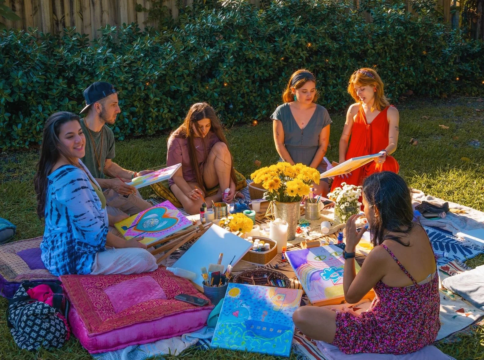 Paint picnic Muse&Flow Miami group personalized paint party kit custom handmade canvas classes best ideas creative activities birthday bachelorette corporate team women gatherings brand activation live artist