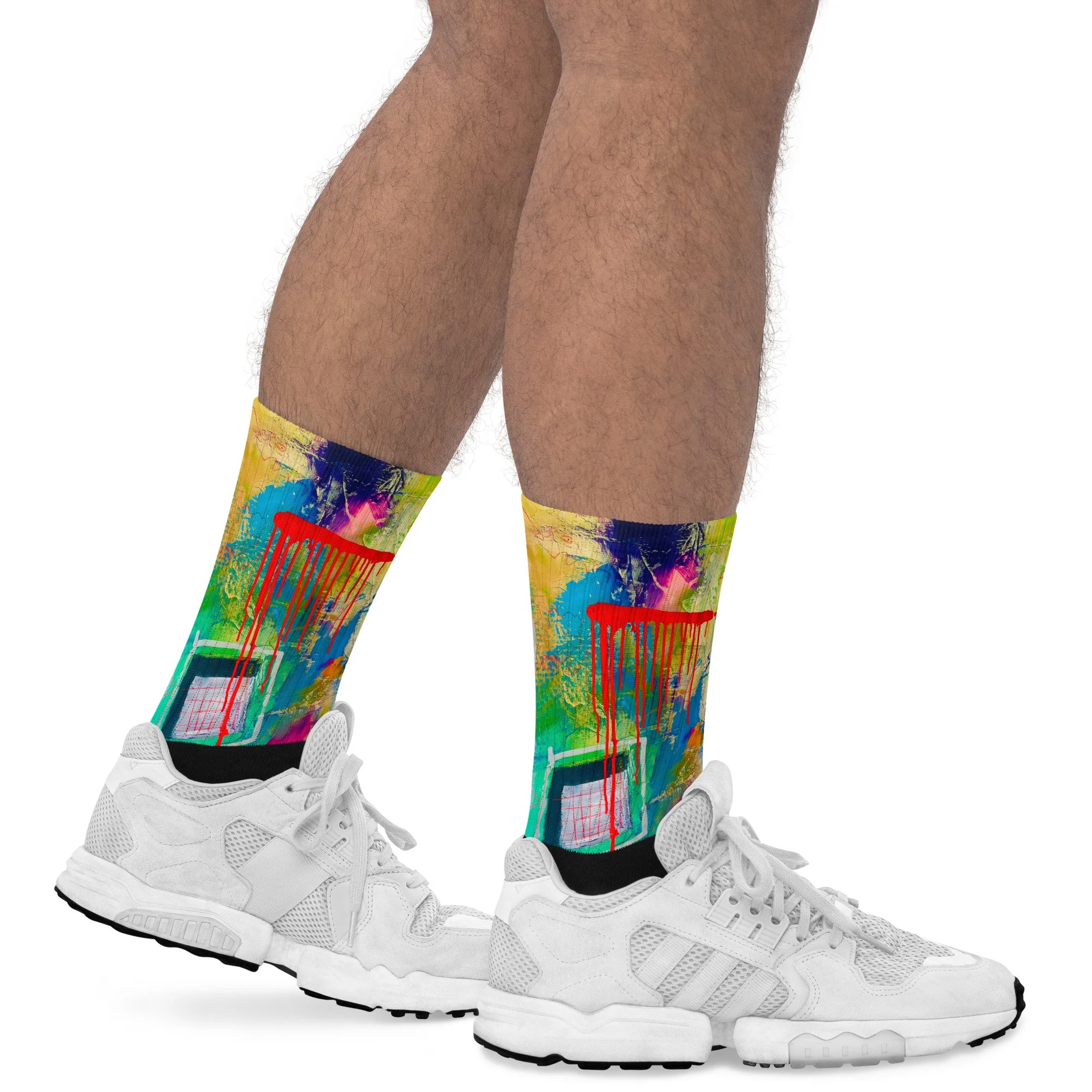 Hochwertige bunte Socken mit abstrakter Feinart und zeitgenössischem Kunstmotiv
