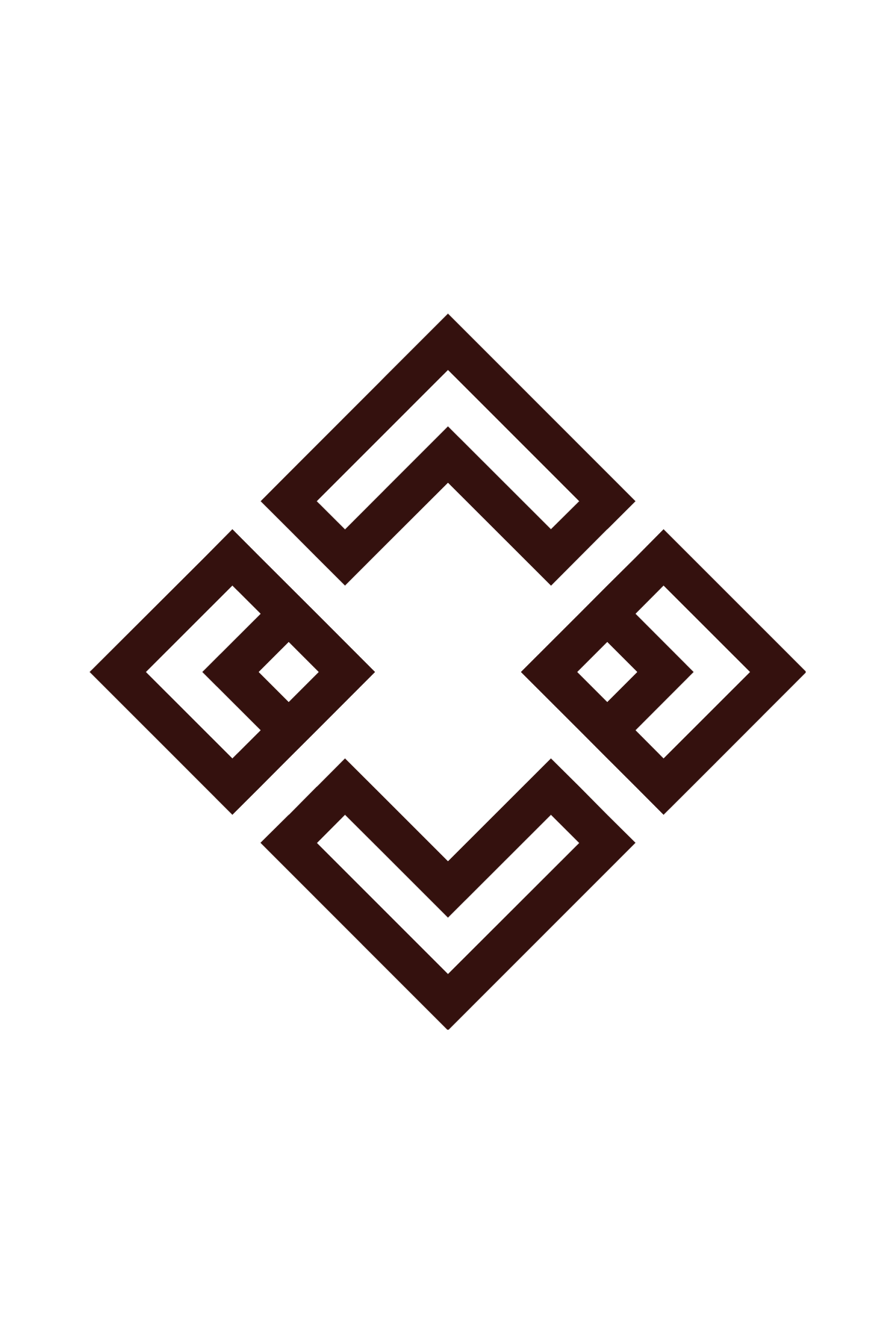 A black background with a centered geometric design made of dark reddish-brown lines forming interlocking diamonds and squares.