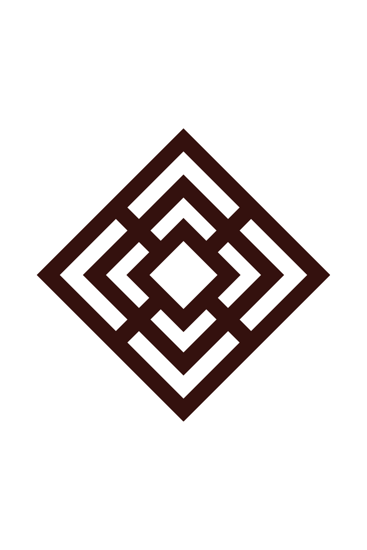 A black background with a brown geometric pattern consisting of concentric squares and interconnected lines, forming a symmetric, maze-like design.