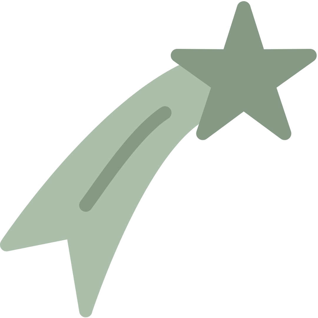 Illustration of a green shooting star with a curved tail.