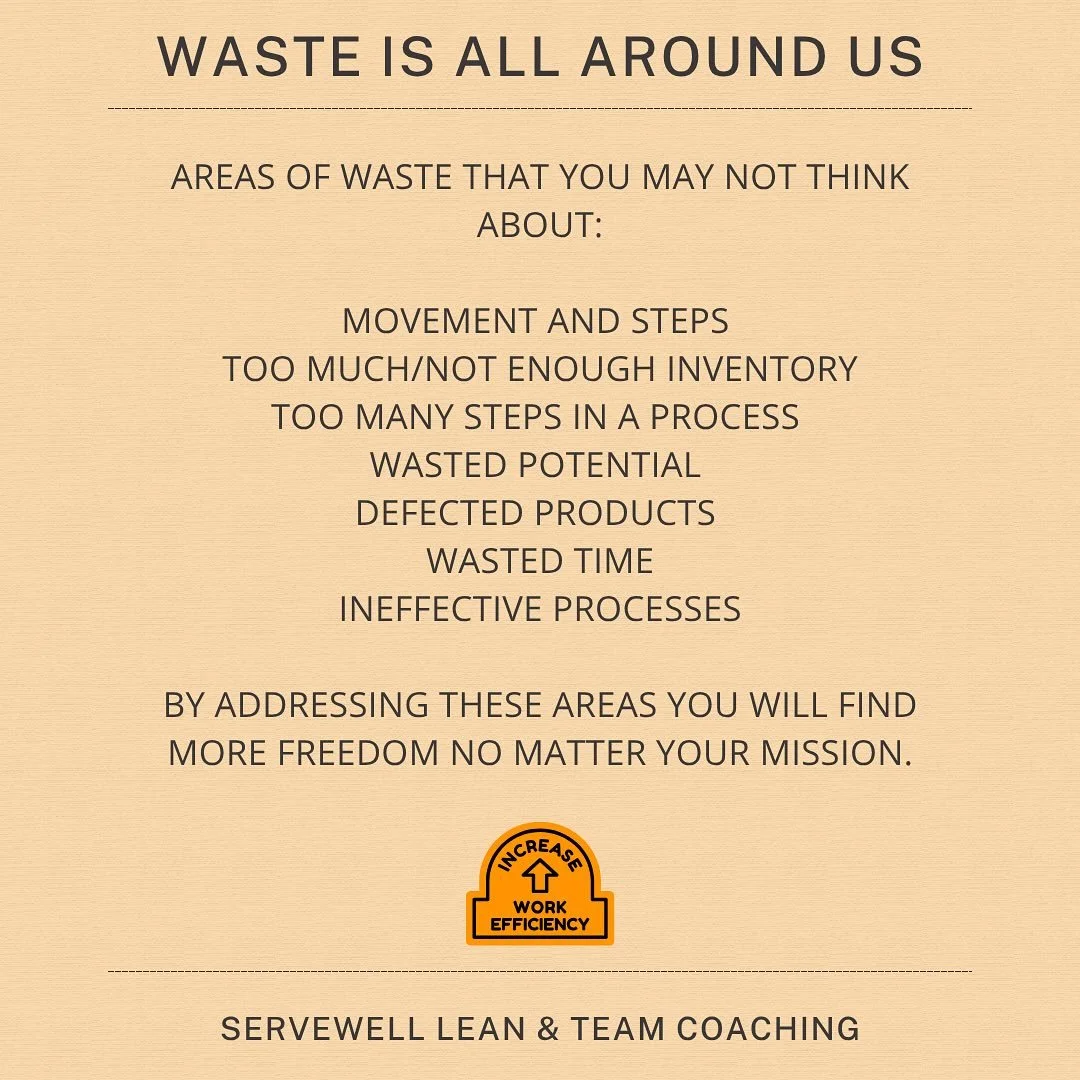 Waste is around us and is often silently stealing from the business and mission. The first step is taking a count of waste around you.  Start looking and invite me along if you need help.