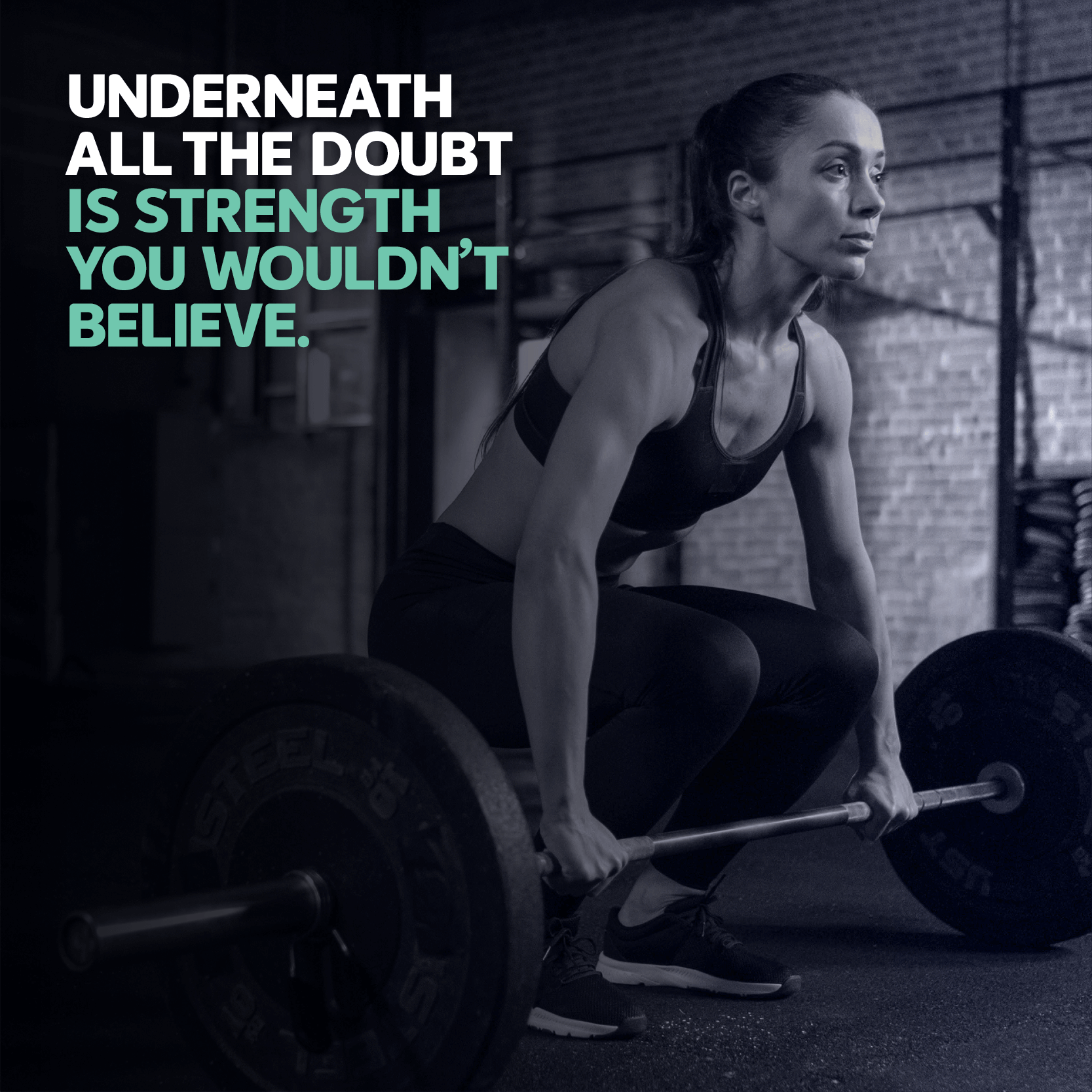 Motivational strength training at 901fitlife Memphis; woman lifting weights with text about overcoming doubt and finding inner strength.