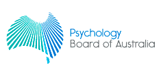 Logo for the Psychotherapy Board of Austria, featuring a stylized, abstract human figure with a geometrical design in blue tones.