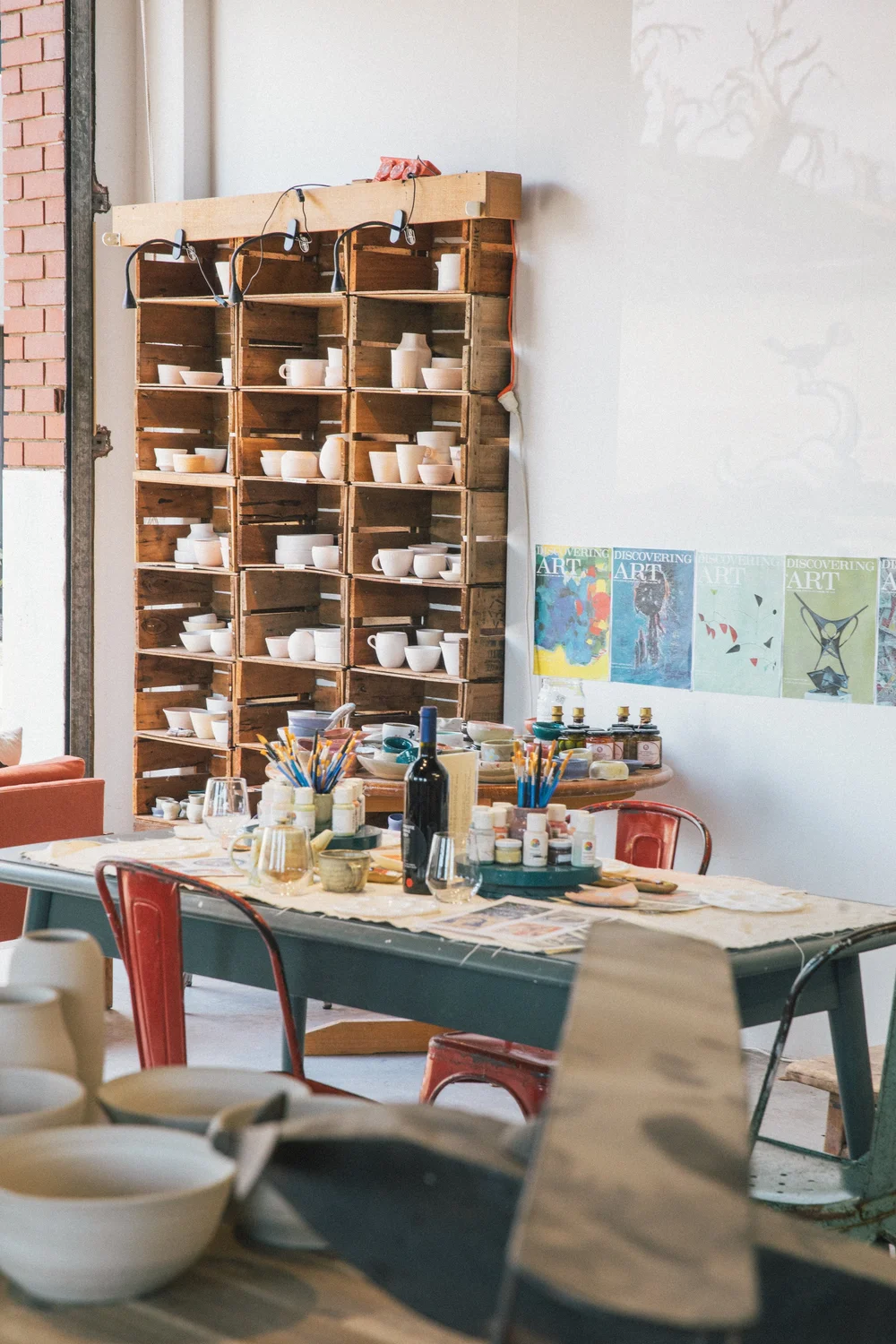 Private pottery event table set for ceramic painting at Mayfield Studios