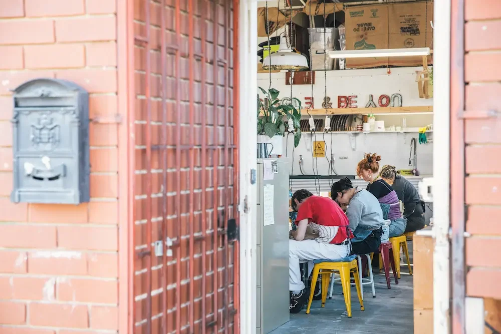 Pottery wheels and shelving at Mayfield Street Studios