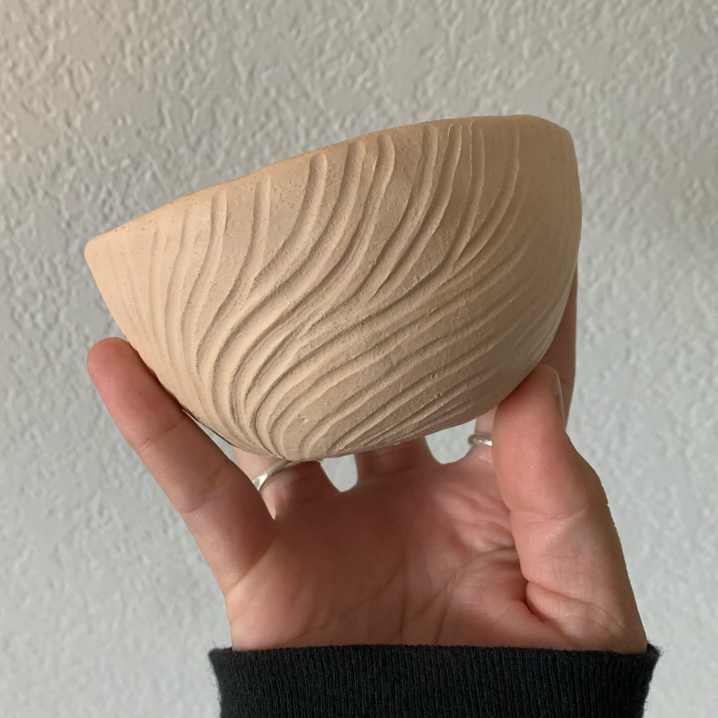 hand-carved pot (bisqueware)