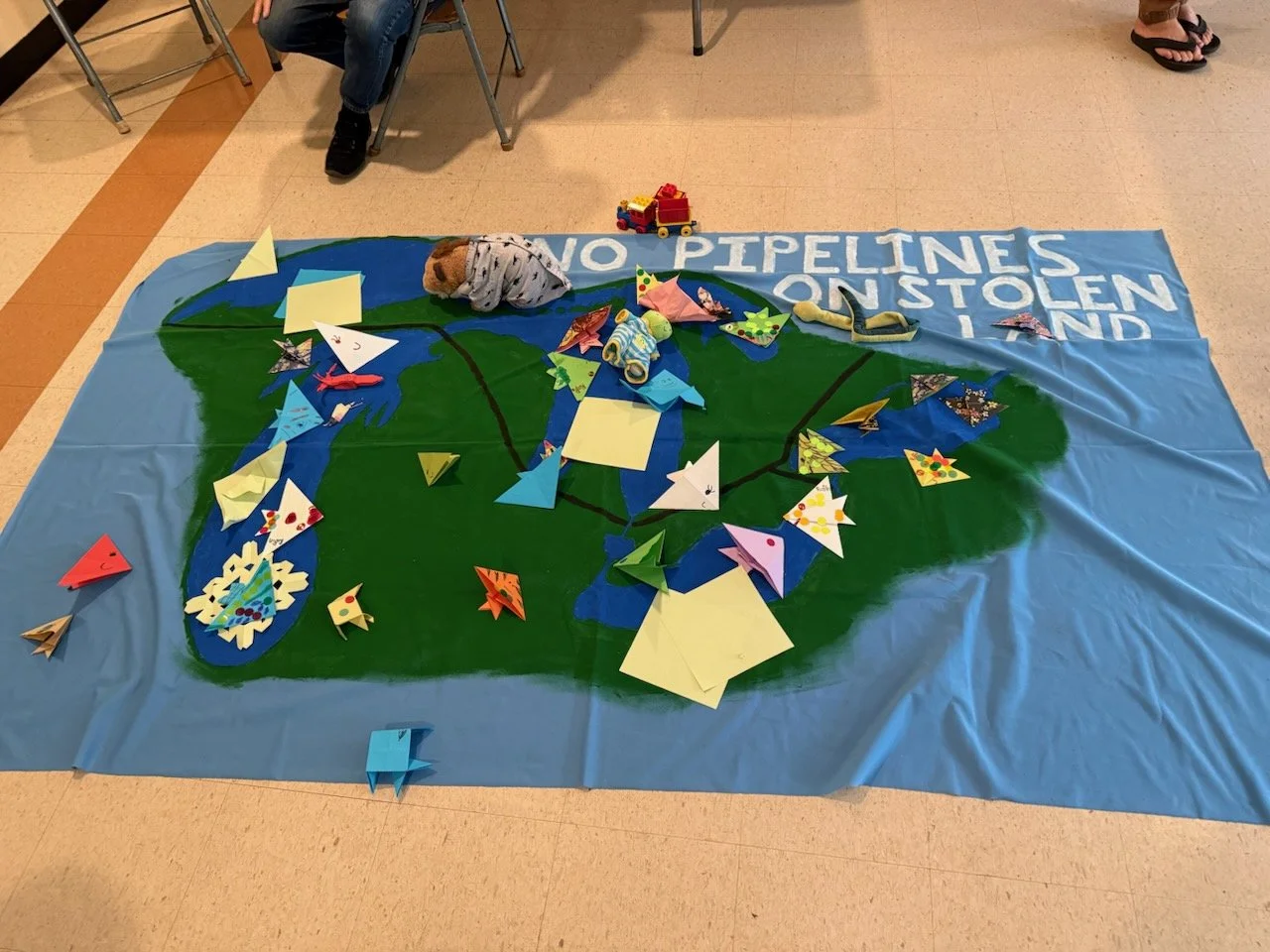Children in First Day School at the Ann Arbor Friends Meeting (Quaker) learned about the dangers Line 5 poses to our precious Great Lakes water and then had fun folding fish. Thank you for organizing this! - Peggy