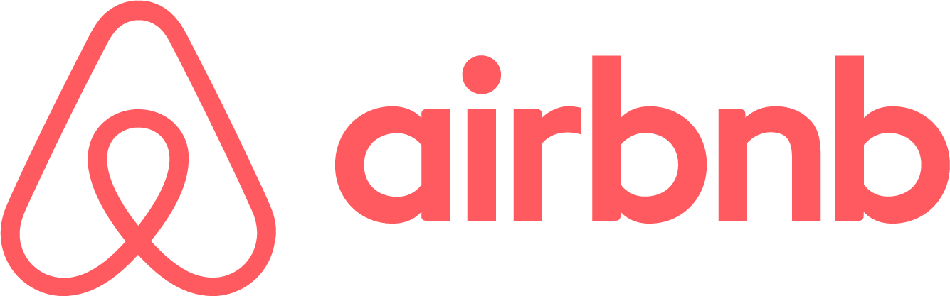 Logotipo de Airbnb con símbolo en forma de corazón y la palabra 'airbnb' en letras rojas.