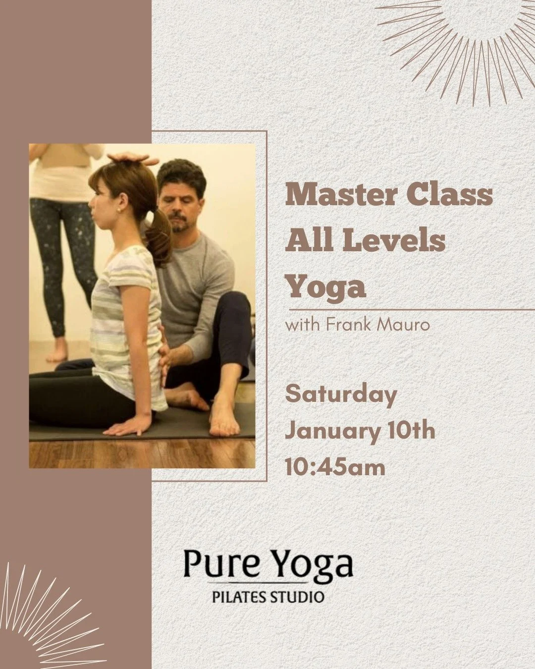 Frank is here teaching a master yoga class on January 10th! 

Our master classes are taught by expert yoga teachers with 20+ years of experience teaching yoga and training yoga teachers as well as knowledge in specialty areas of meditation, pranayama