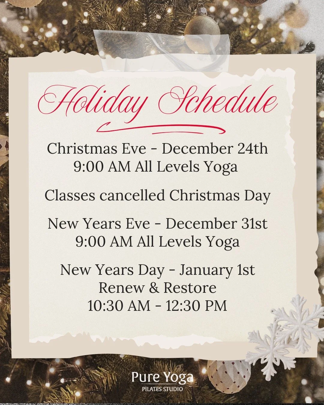 Please note our holiday schedule changes! ✨