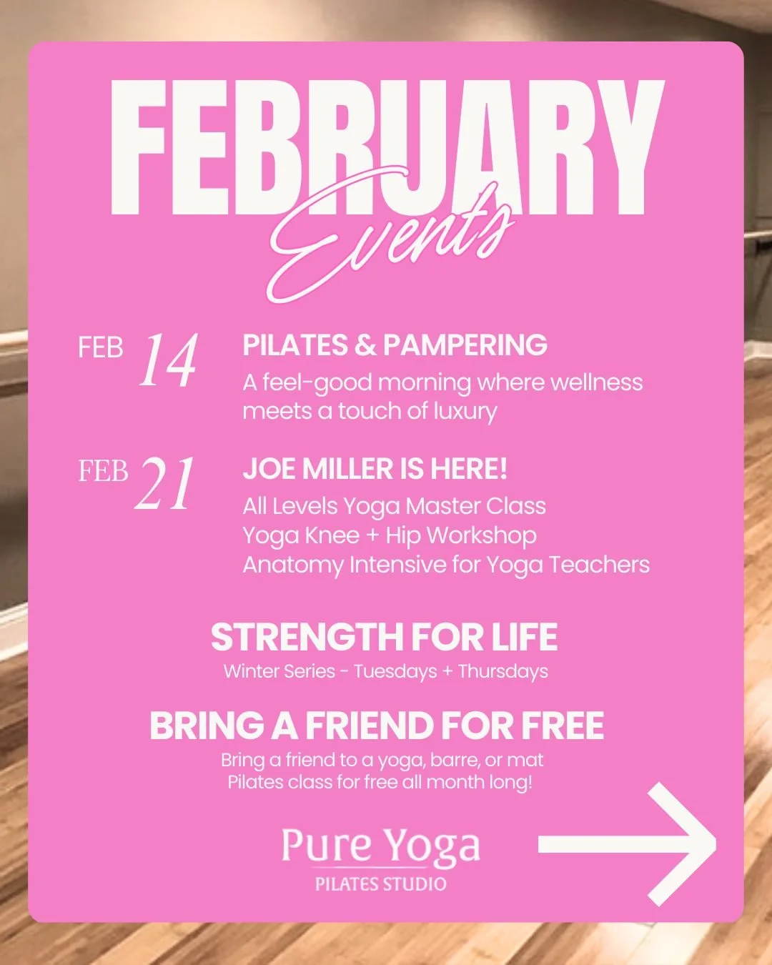✨ FEBRUARY EVENTS AT PURE! ✨

We have a full month of workshops and classes to offer you! Scroll through for details.

💕 Pilates &amp; Pampering where wellness meets a touch of luxury. After Pilates, your class ends with a SkinCeuticals facial mask 